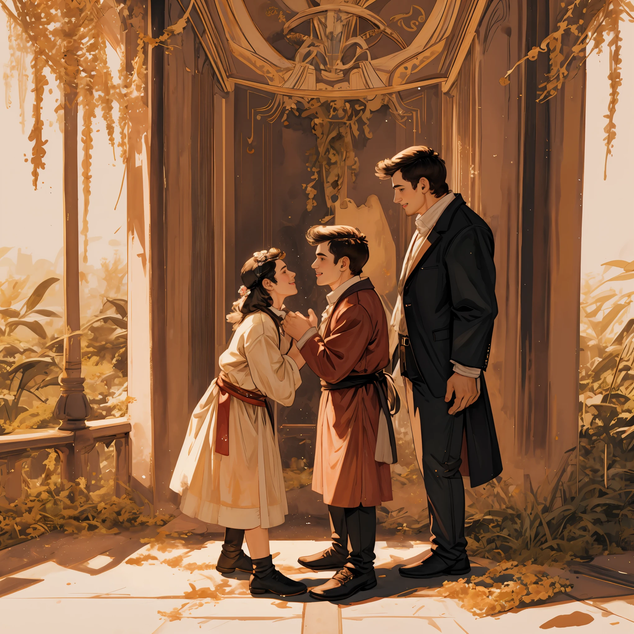 watercolor, soft color, Vintage images, highres, unparalleled masterpiece, absurdres, love story of human girl and giant Werewolf, love romance, Detectives and assistants, family photograph, pair, Height difference, Physical difference, perfect anatomy, smile, joyful, play with, smile, happy, watercolor,