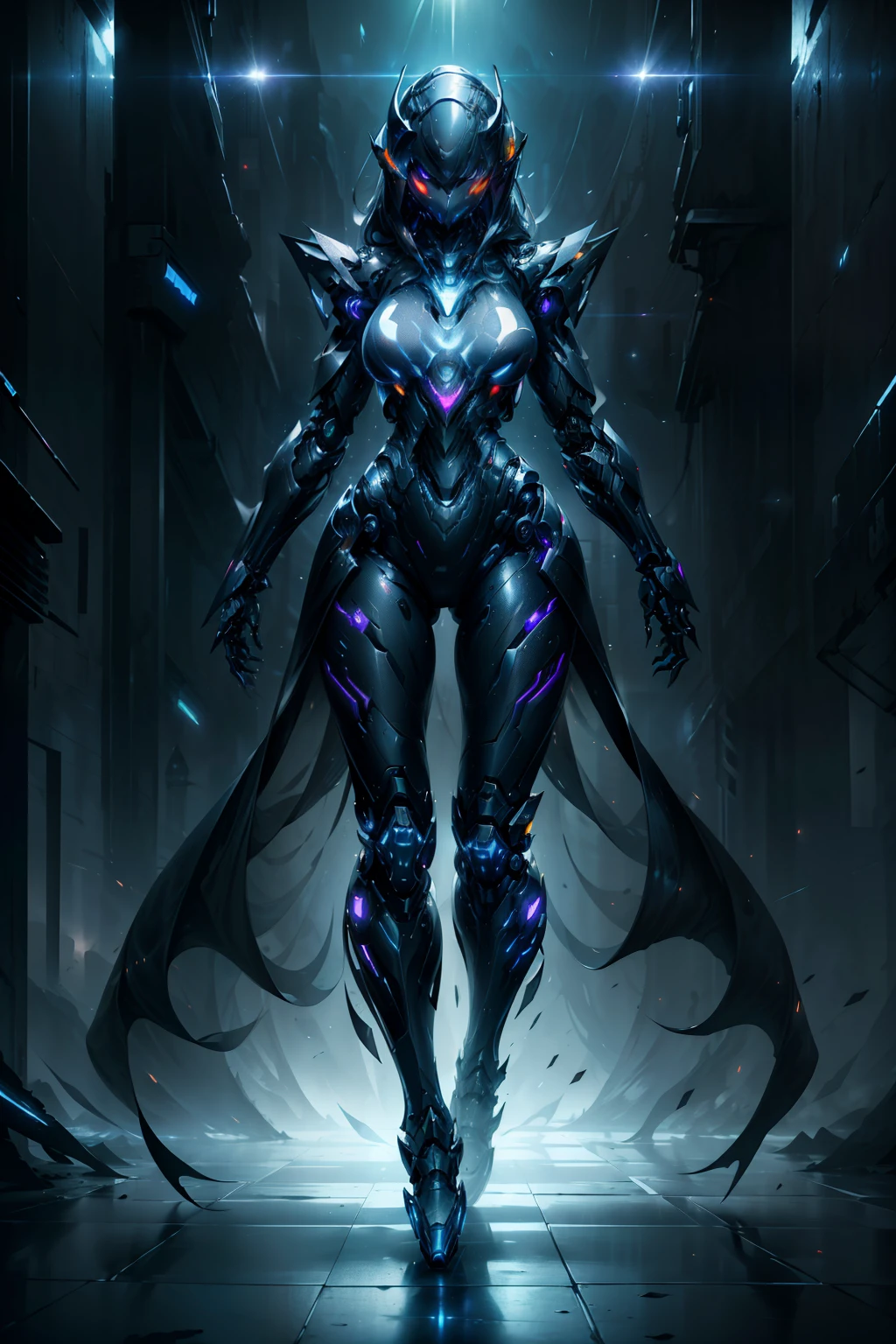 Waist up girl realistic and intricate perfect detailed beauty face, detailed & asymmetric perfect sharp galaxy glowing eyes, ((in realistic sci-fi black plugsuit metal mech parts and robotic tentacles, sharp focus, moving pose, 4k, UHD, (masterpiece), best quality, glowing