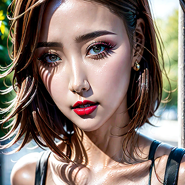 Realism, Realistic, ((ultra realistic details: velvety skin, blonde short slicked to the side hair, symmetrical lips, light glossy red_lipstick, long blue_eyelashes, pupils, BREAK ((brown_eyes))), anatomicallycorrect, perfect proportions), BREAK Hyper-Photorealistic ((portrait)) a cute 1model:1.4 24yo, dslr, best high quality soft lighting, sharp focus captured by Fujifilm XT3, f 5.6, in a dramatic lighting, l (perfect composition), ((pale skin)), ((dry skin)),