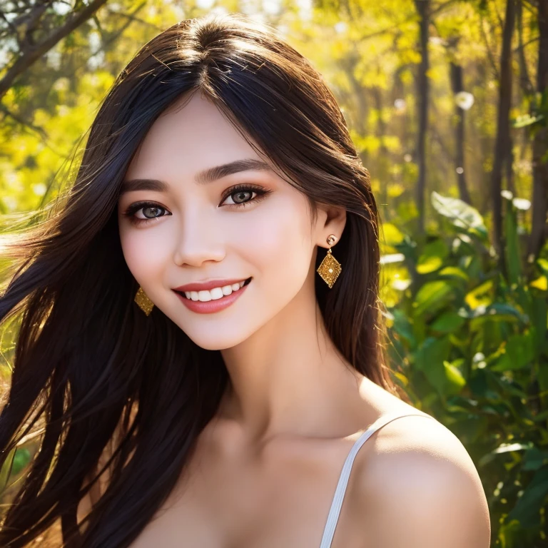 Realistic Photography, Portrait Beautiful Female, close-up, 1 girl, a single girl: Nothing attached、Supermodel, Highlights in the eyes:、24-years old、spotless、cute little、The face of the golden ratio、Look firmly at the camera, radiant portrait of a young woman with a joyful countenance, capturing her warm, approachable smile and sparkling eyes that convey genuine happiness. Her long, dark hair should frame her face softly, complemented by subtle earrings., she is wearing see through black lingerie, you can see her large perky breast, and her perky but (NSFW), The lighting is key, with a soft, diffused quality that highlights her smooth complexion. The backdrop is to be a simple, dark expanse that ensures she remains the central focus of the composition. The mood is one of contentment and ease. --ar 1:1 --v 6.0 --style rawt, style raw、Look firmly at the camera:1.4 Cute, Clean collarbone、pretty skin、Perfect body、Perfect fingers、perfect arms、perfect hands、A detailed eye、Clean belly button、big breasts thin waist、Open your crotch:1.6、Look firmly at the camera、(Immaculate white background with nothing really、Immaculate white background with nothing really:1.4)、Perfect Anatomy,:1.8、large areolae:1.3、adult appeal、lipgloss:1.3 、closes mouth:1.3、smil:1.3、Smiling happily:1.3, ((nude shot:1.3)),、((Brunet Hair:1.3))、Ultra realistic 8K CG, Picture-perfect face, flawless, clean, masterpiece, Perfect face, Beautiful face, Beautiful eyes, ((Perfect female body)),. She is directly facing the camera with a wide smile, highlighting her cheekbones and teeth. Her long hair, with a brunette shade, is loosely draped over her shoulders, and it seems to have a smooth texture. The lighting in the photo appears soft and diffused, illuminating her face evenly without harsh shadows, which suggests an indoor setting. She is wearing what looks like a black see through lingerie which is quite simplistic and doesn't compete for attention with her expressive face