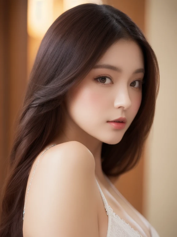 (realistic、masterpiece、Best Quality、8K、highres、high resolution:1.3)、1 girl、Huge breasts、white bikini、pale white skin、looking at viewers、super fine face and eyes、long hair、indoor、 upper body、