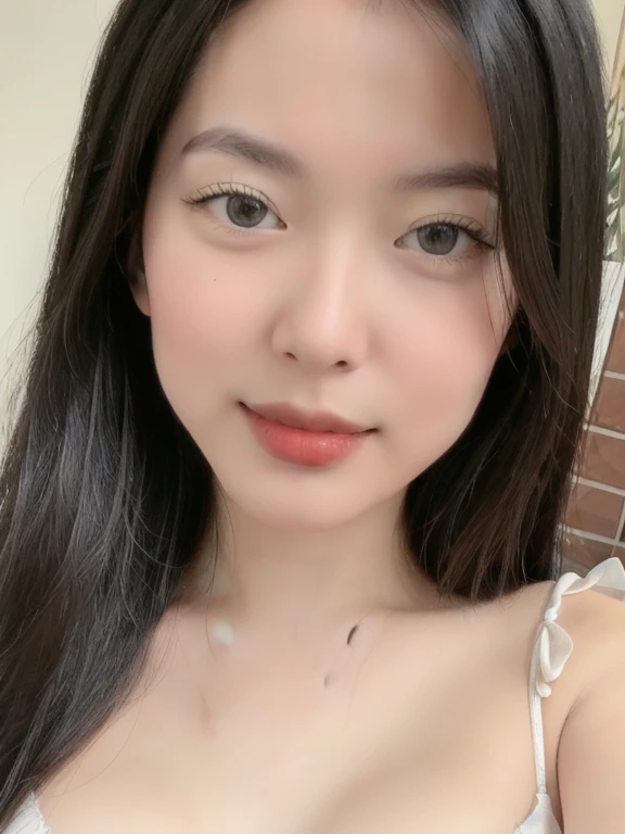 (realistic、masterpiece、Best Quality、8K、highres、high resolution:1.3)、1 girl、Huge breasts、white bikini、pale white skin、looking at viewers、super fine face and eyes、long hair、indoor、 upper body、