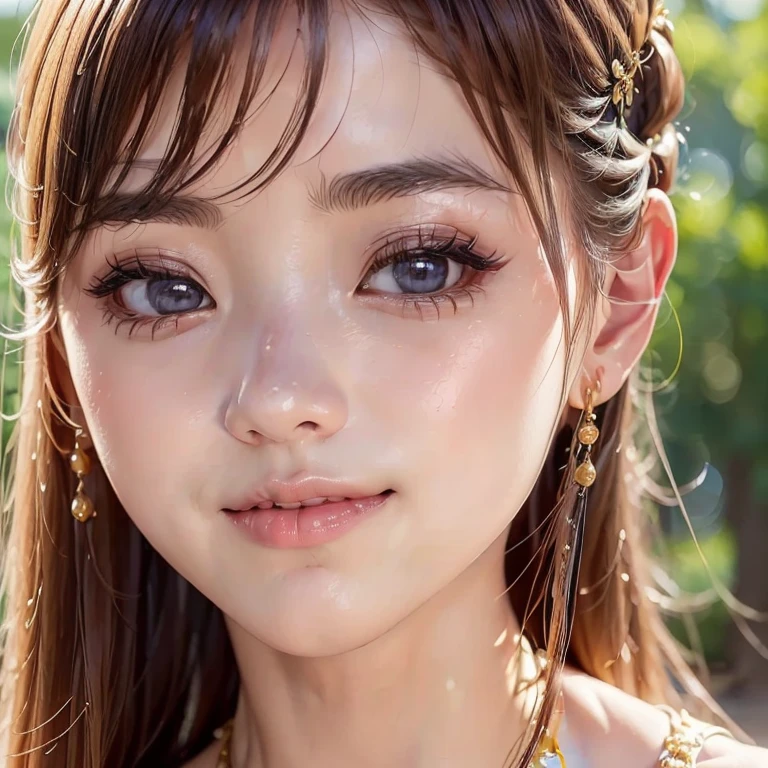 (クローズアップ:1.4)、(RAW写真:1.2)、(フォトリアリスティック:1.4)、(傑作:1.3)、(最高品質:1.4)、ソロ、(美しく詳細な目)、(魅力的な大きな目)、(美しい二重まぶた)、(美しく詳細な顔)、ナチュラルな化粧、長いまつげ、(優しい笑顔:1.2)、透明感ある肌、(光沢のある肌)、(スレンダーで美しい)、(非常に美しい:1.2)、(優しい笑顔:1.2)、小顔美人、黄金比、
