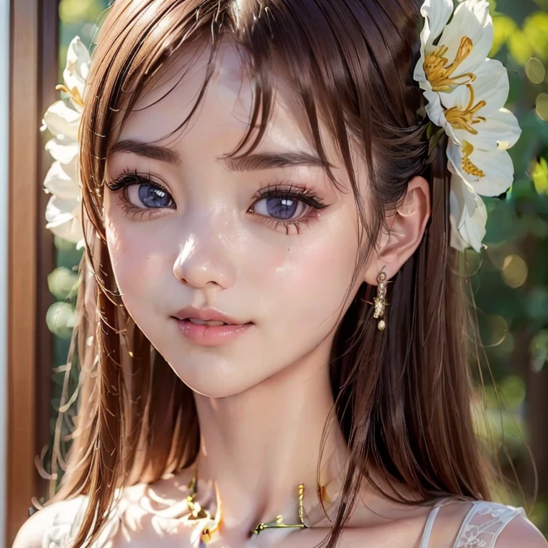 (クローズアップ:1.4)、(RAW写真:1.2)、(フォトリアリスティック:1.4)、(傑作:1.3)、(最高品質:1.4)、ソロ、(美しく詳細な目)、(魅力的な大きな目)、(美しい二重まぶた)、(美しく詳細な顔)、ナチュラルな化粧、長いまつげ、(優しい笑顔:1.2)、透明感ある肌、(光沢のある肌)、(スレンダーで美しい女の子)、(非常に美しい:1.2)、(優しい笑顔:1.2)、小顔美人、黄金比、
