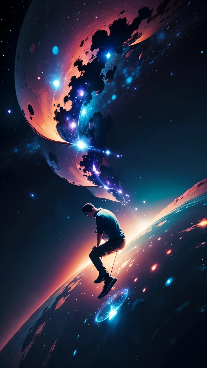 man floating in the cosmos