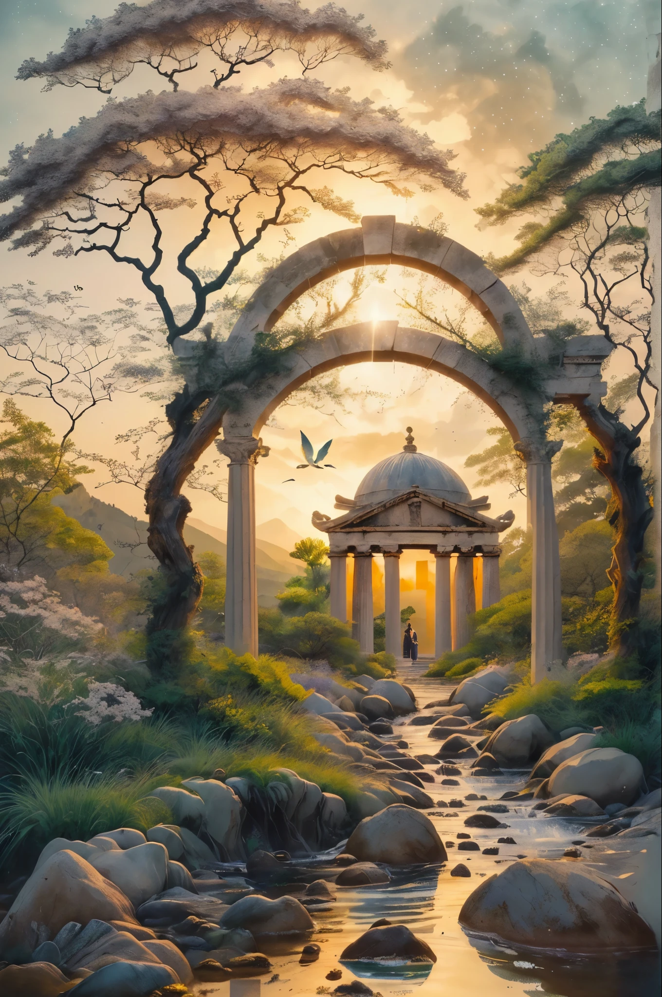 (best quality,4k,8k,highres,masterpiece:1.2),ultra-detailed,(realistic,photorealistic,photo-realistic:1.37),medium:painting,greek temple,beautifully detailed,greek mythology,inner soul,healing,sea of azure,lovers under the moonlight,aesthetic golden light,Aphrodite,shimmering reflections,ancient ruins,enchanting atmosphere,vibrant colors,ethereal beings,gentle brushstrokes,sacred geometry,symbolic arches,grandeur and elegance,storytelling in art,mythical creatures,dreamlike harmony,serene and peaceful,historical significance,serenity in chaos,celestial celestial symphony,tranquil garden,harmonious blend of nature and architecture,dreamy memories,wisdom of the ages,rebirth and transformation,narrative unfolds,eternal beauty,a moment frozen in time,romantic aura,mysterious whispers,untold secrets,sensory journey