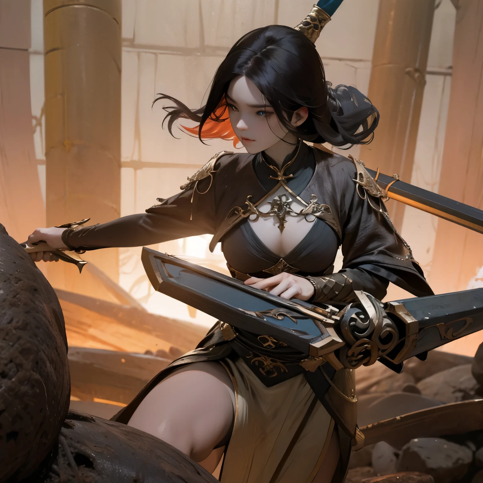 elden ring、Beauty、Sexy、fight the enemy、wield a sword、My clothes get torn、I can see your chest、whole body
