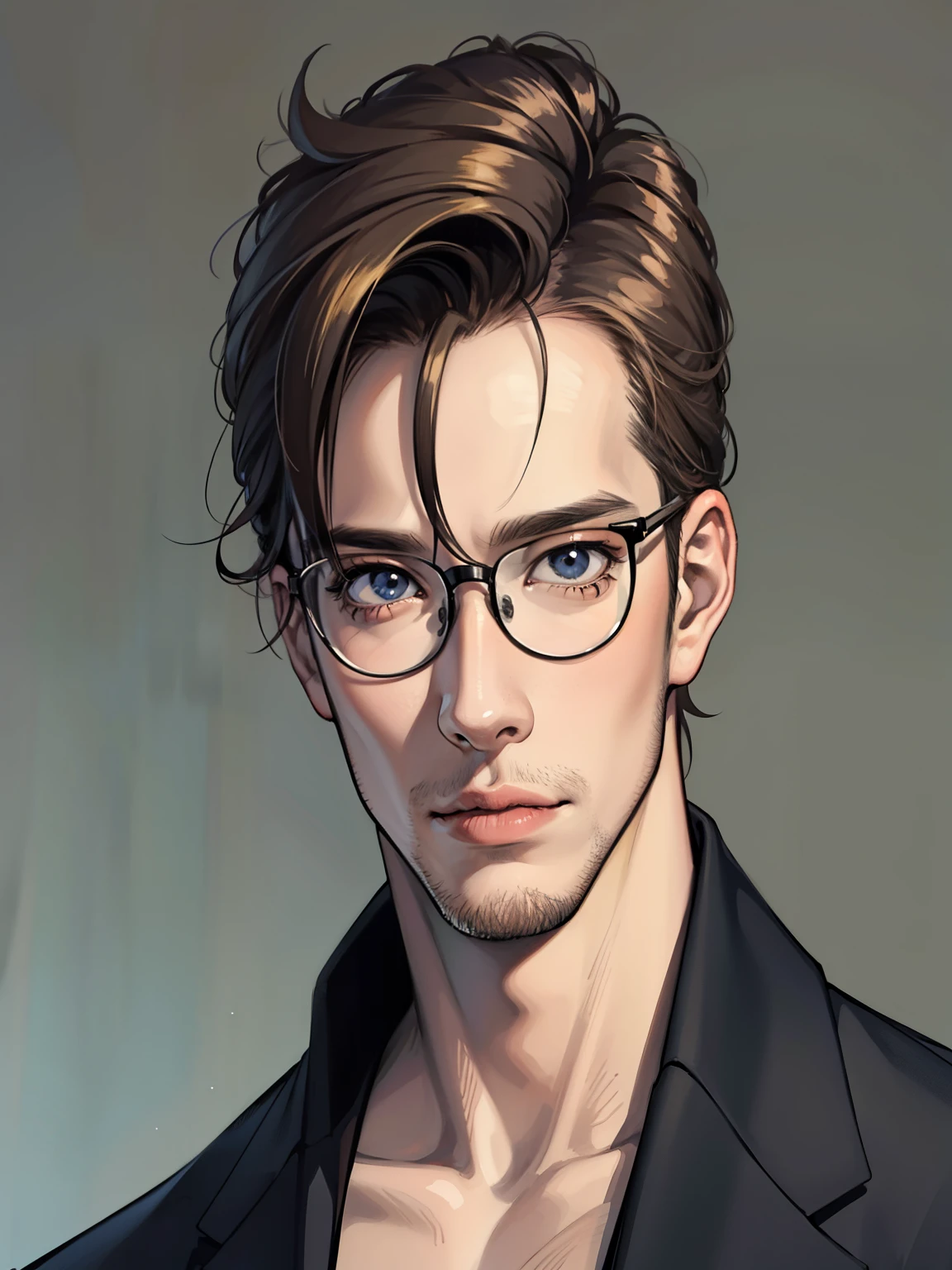 Un hombre con gafas y traje posando para una foto., guapo impresionante realista, hombre guapo animado, retrato anime de un hombre guapo, retrato de alta calidad, realistic art style, realistic anime art style, realism artistic style, estilo de realismo anime, photorealistic art style, arte de personajes masculinos humanos, retrato realista, arte cg anime suave, retrato detallado del personaje, retrato de arte de personaje