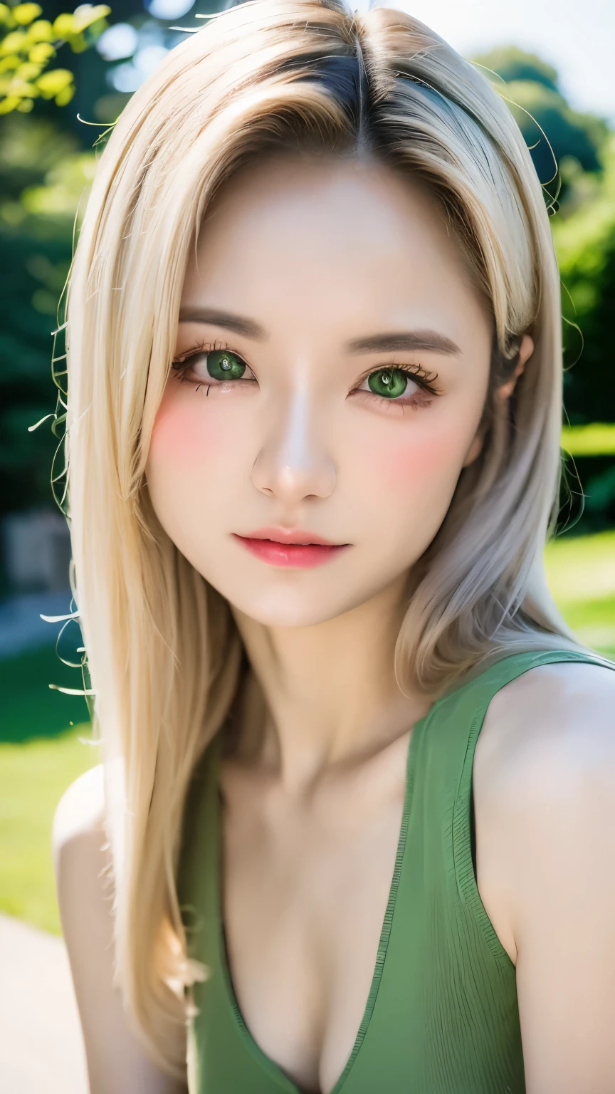 Cute 18 year old woman in Europe、Xiao Chai、(((adult charm)))、(((attractive light green eyes)))、natural look、Attractive silver hair、beautiful eyes、(((perfect beauty)))、Silky ash blonde、slender body、attractive breasts、smooth lips、thin eyebrows、straight hair、Attractive and beautiful dresses、Natural light、(((No makeup)))、cute pose、earrings、blurred background、outdoors、(((Expression of complex beauty)))、50mm lens、Photographed by a professional photographer、Portrait、pull photo