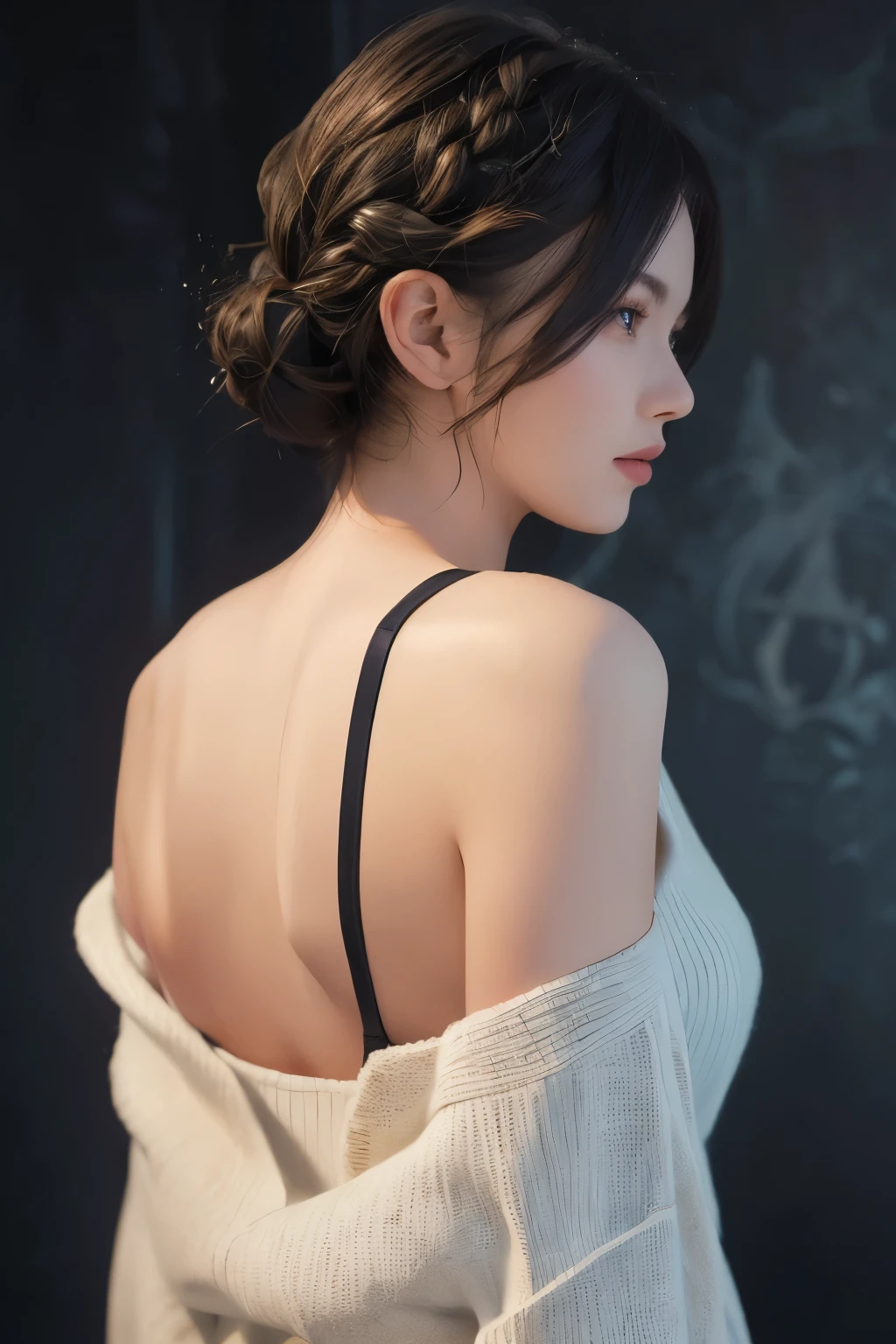 (masterpiece:1.3), (8k, lifelike, original photo, best quality: 1.4), (1 girl), pretty face, (lifelike的脸), (black hair, short hair:1.3), beautiful hairstyle, lifelike的眼睛, Beautiful and delicate eyes, (lifelike的皮肤), Beautiful skin, (sweater), Ridiculous, attractive, ultra high resolution, Surreal, Very detailed, golden ratio，whole body，raised buttocks，