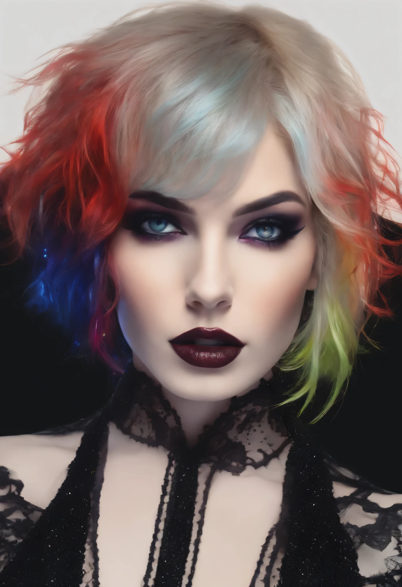 Completely black screen, absolutely nothing, pure black, detailed, but a "full body portrait of beautiful multicoloured haired gothic female with latex leather jacket , sparkles, pretty eyes, art, perfect body, office, gothic makeup :: red shoes:: , perfect legs, perfect face, ::: , black light art concept by Waterhouse, Carne Griffiths, Minjae Lee, Ana Paula Hoppe, Stylized gothic art, Intricate, contrast, HDR:: 50mm professional photo ::, fit, crop top, miniskirt,| crisp, clear, detailed, contricately detailed, hyperdetailed, insanely detailed, a masterpiece
