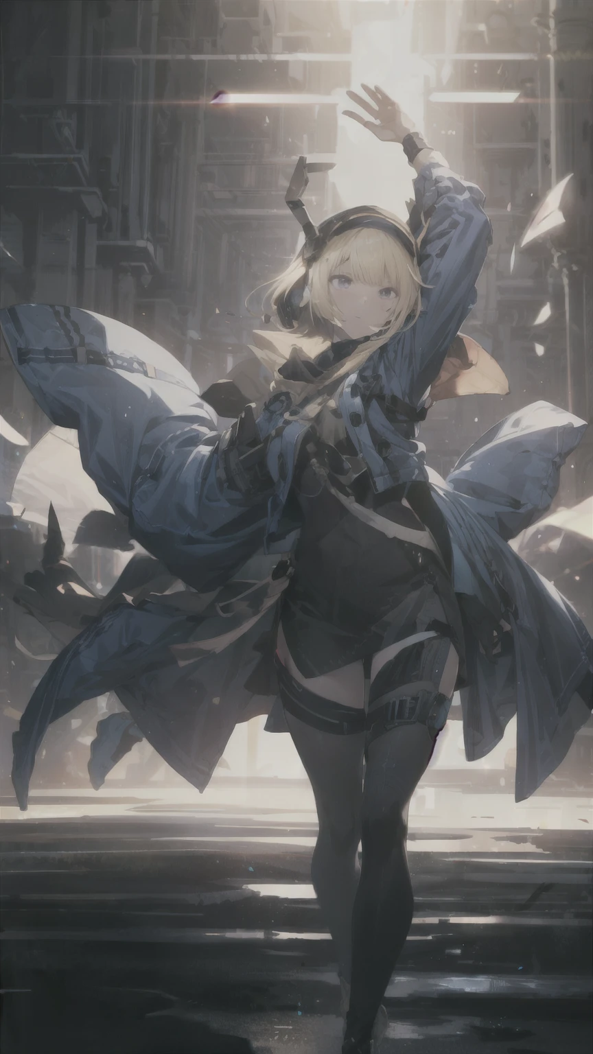 masterpiece, highest quality, 1 girl, magician, Mystical Emoji, Magical effects such as flash and energy, Flowing robes and seductive outfits, 魔法のbornき物や神秘的な背景, edge lighting, side lighting, cinematic light, ultra high resolution, 8k UHD, film grain, best shadow, delicate, born, particles of light, fine skin texture, fine cloth texture, beautiful face, Mekasum, robot arm, headgear, tights, combat readiness, How to hold a sword, attack, addition_Dadir :1.5