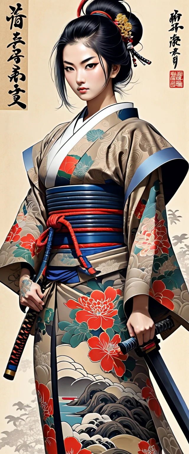 authentic illustrated Washipaper close full body infp complex Oda Nobunaga add weapon(perfect ), Beautiful firm round busts, perfect busts, authentic tattoo designs drawn directly all over the body, bold medium, authentic samurai Art Design, Cutting-edge samurai fashion, Innovative, The center of attention,japanese prefecture, honk kong, Special laser art design, -motto,against a complex Background, --niji 50 --chaos 30 --testpfx