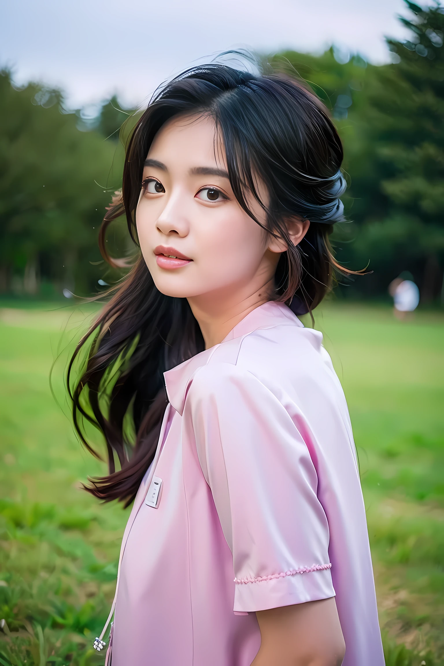 Realistic photography, Korean beautiful girl , stadium