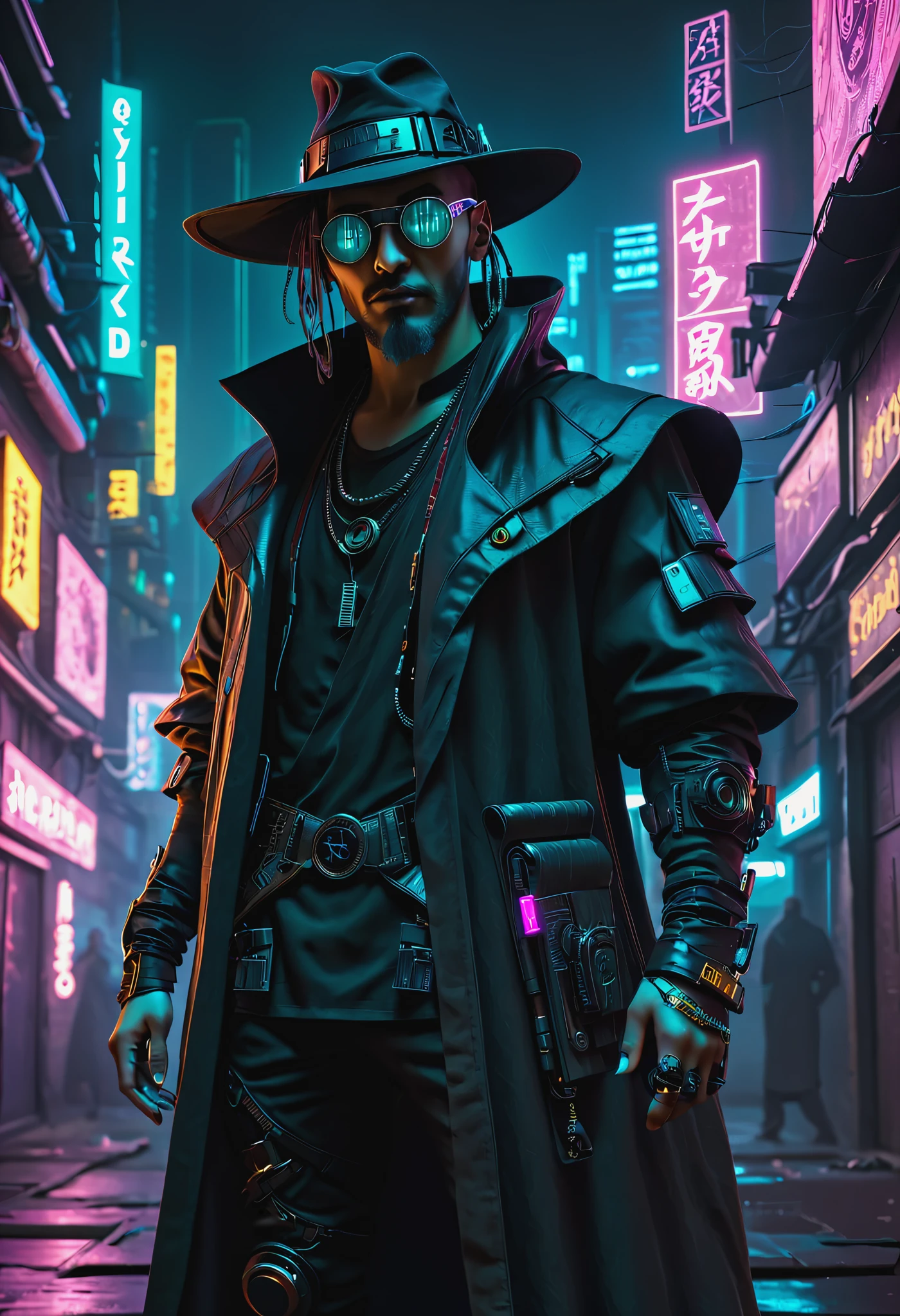 dark city,sh4g0d style cyberpunk wizard