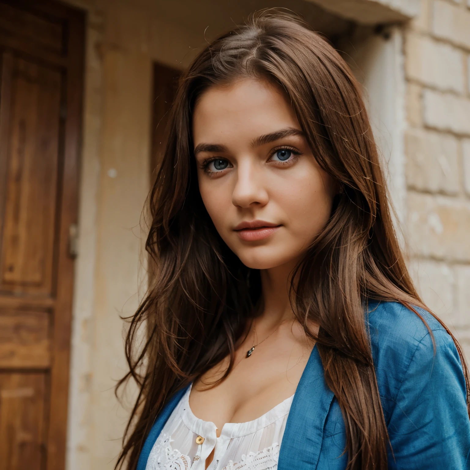 Albanian, girl, long brown hair, blue eyes, portraits