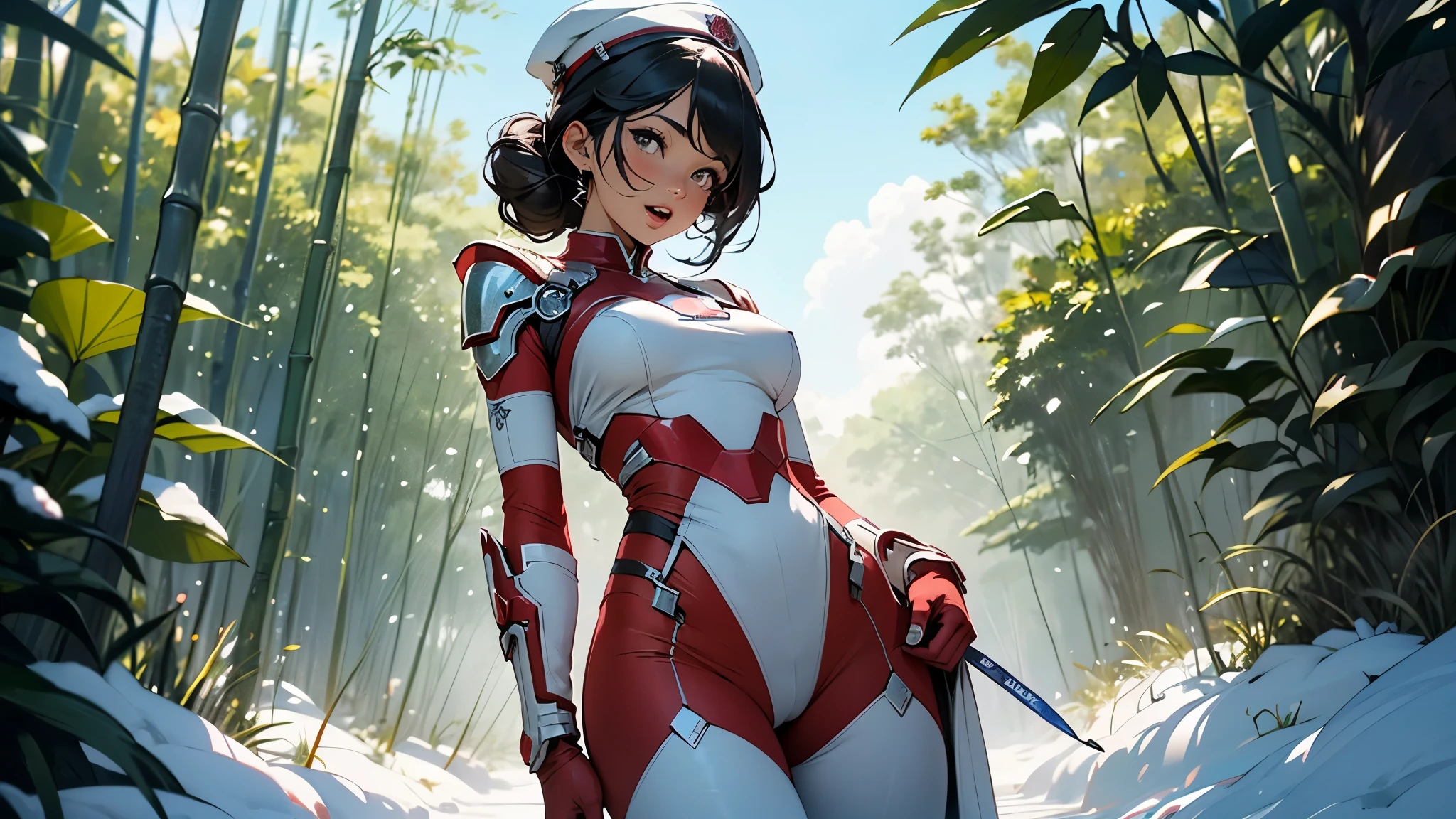 9 Women，36 years old，multiple personILF，mature，Bigchest，Big breasts Thin waist，long leges，Raised sexy，Pornographic exposure， solo，Nine women，Beauty contests，standing on your feet（Background with：bamboo forrest，at winter season，Snow on the ground） She has short black hair，dynamicposes，Sweat profusely，drenched all over the body，seen from the front， hair straight， mostly cloudy sky，（（（tmasterpiece），（Very detailed CG unity 8K wallpaper），best qualtiy，cinmatic lighting，detailed back ground，beatiful detailed eyes，Bright pupils，（Very fine and beautiful），（Beautiful and detailed eye description），Black eyes，Redlip，ultra - detailed，tmasterpiece，）），facing at camera，（The upper part of the body），A high resolution，ultra - detailed），revealing breasts，Bare genitalia，  Bulge，legs are open，sexyposture，Camel toes，Flushed complexion，Open-mouthed，frontage，Gold Saint Seiya，double bun hair，Lotus hair ornaments，Officer's cap（Wearing：Sailor uniform，Armour，Gold wire embroidery，Iron Man uniform）
