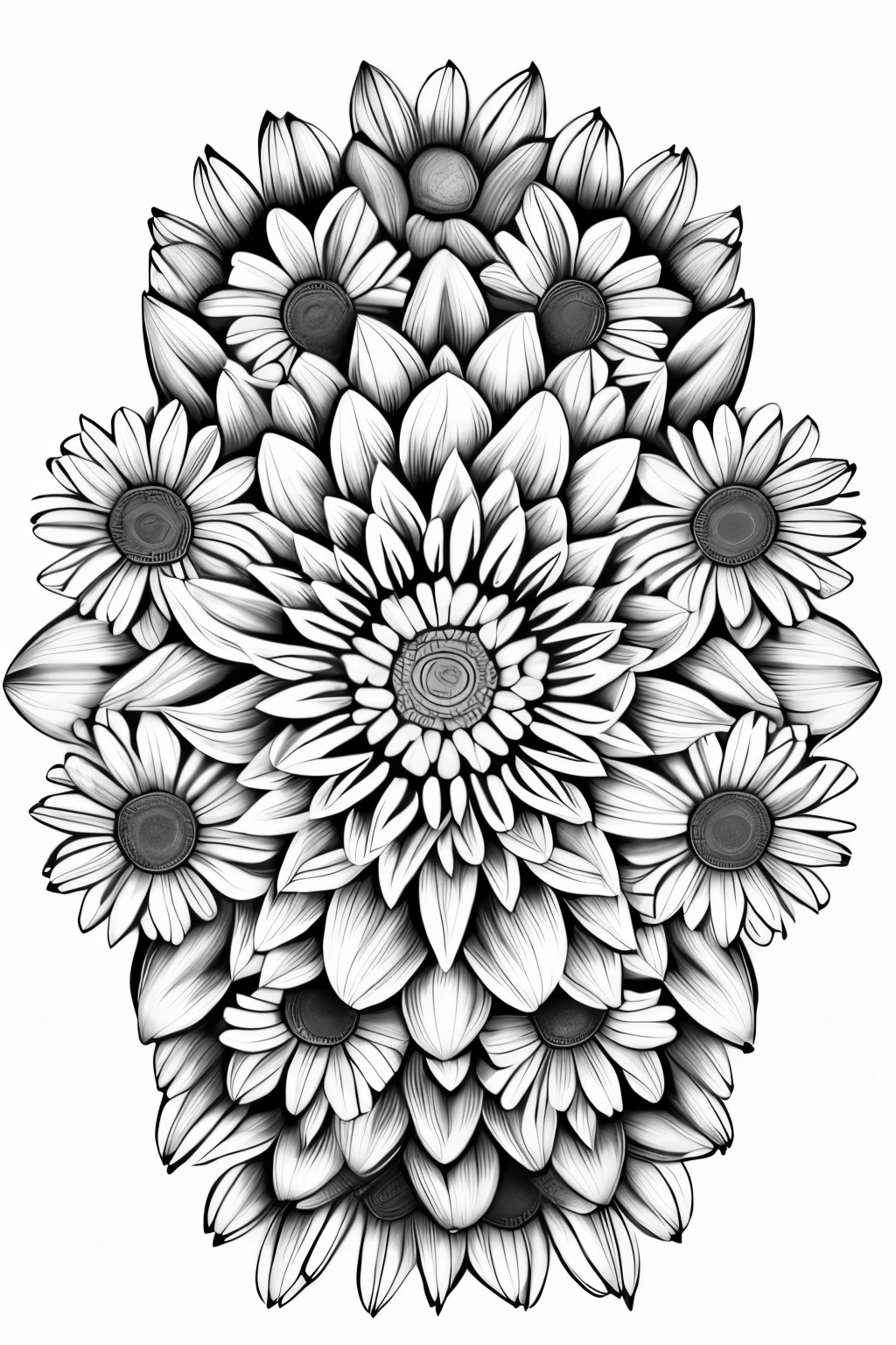 a black and white daisy flower mandala  