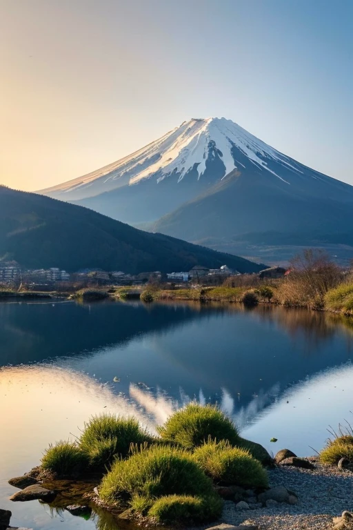 ((best quality)), ((masterpiece)), (detailed), An illustration depicting a detailed symmetrical Mt. Fuji in front