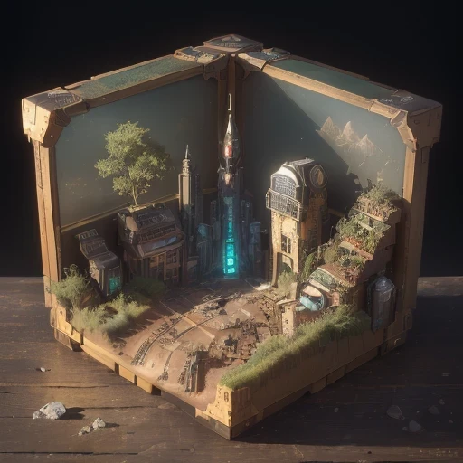 6598年Mars realistic model, (split ends, original photo, best quality, masterpiece:1.4),Steampunk Cyberpunk 6820 City,(CyberpunkMars light:1.3), Mars (related to land),(in a small nature box:1.3),Isometric, small nature, landscape on foundation,landscape,