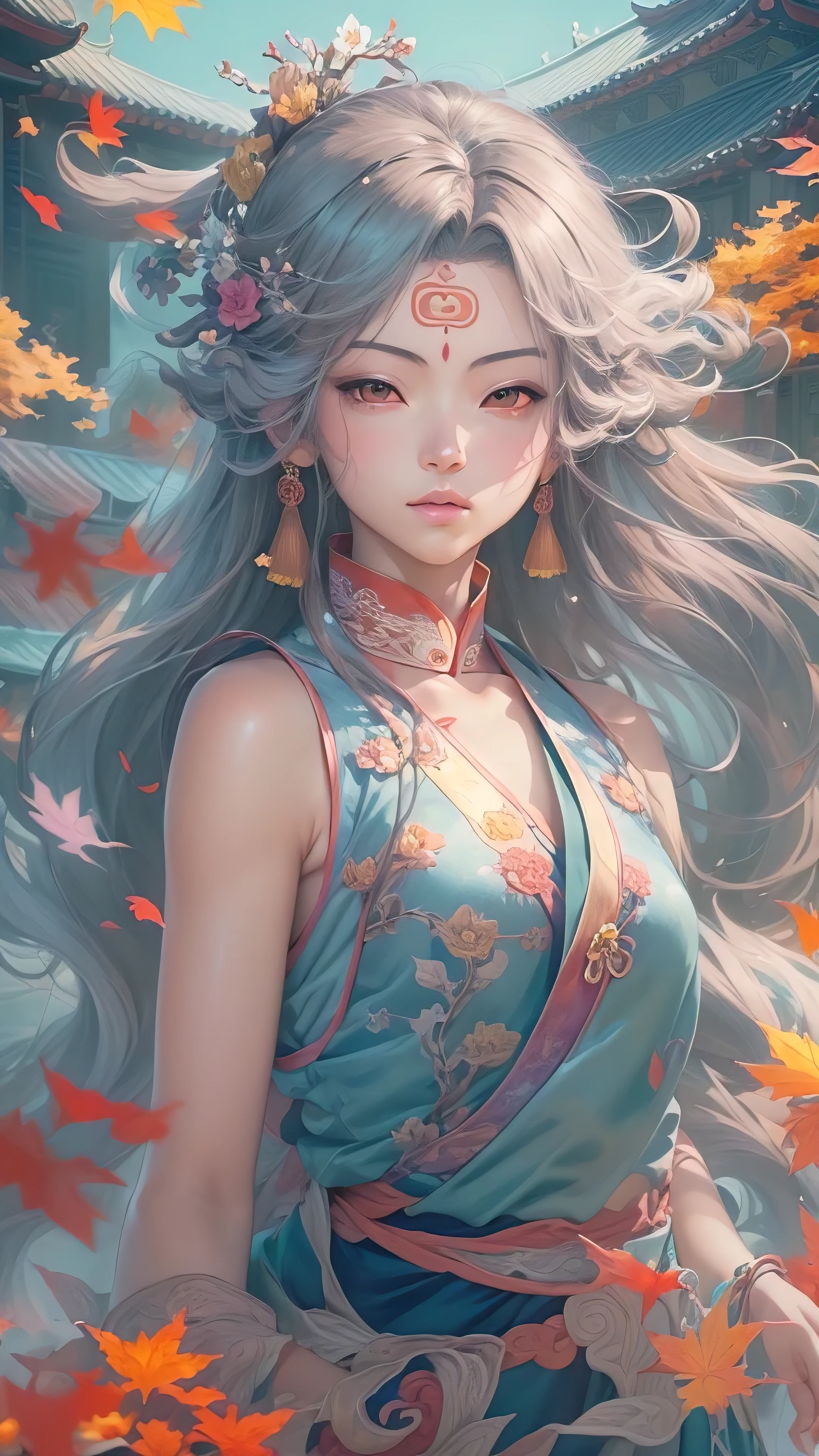official art, unified 8k wallpaper, super detailed, Beautiful and beautiful, masterpiece, best quality, (tangled, dispute, twist), (Fractal art: 1.4), 1 girl, black hair, Chinese, bare shoulders, short skirt, calf, navel, Very detailed, dynamic angle, cowboy shooting, (most beautiful form chaos), flowing, (bright colors), oak, (half: 1.2), China, (Thangka Feitian: 1.5), (ribbon: 1.3), (Dream: 1.5), (Hanfu: 1.5), Chinese dragon, Chinese phoenix, (Smile: 0.5), (Chinese deity),Blue green shoulder length hair pictures、No front bangs、wear glasses、Drawing of woman with flowers in hair,Korean Art Nouveau animation, beautiful anime artwork, Artyom and James Jean, anime art nouveau, beautiful anime art, flower prince, a beautiful artwork illustration, Detailed anime character art, Digital art on pixiv, Anime Fantasy Illustration, Detailed digital animation art, beautiful fantasy anime, Clean and detailed anime art, Two-dimensional animation style, Decorating Inspiration Pictures, Inspired by Yumihiko Amano, Cyan hair anime girl, anime style portrait, beautiful anime art style, Portrait of the Arcane Hexagon, comic art style, anime style illustration, anime art style, Very detailed ink line drawing, 黑白comic style, black and white line art, Ink caricature, strong line art, pencil and Ink caricature, Strong black line art, comic style, exquisite line art, perfect lines,exquisite line art, beautiful数字插图, Detailed digital drawing, black and white coloring, Digital anime illustration, a beautiful artwork illustration, Detailed matte fantasy portrait, beautiful,(Sunlight,autumn, best quality, 8k, masterpiece :1.3)), whole body, long legs, Sharp foakus :1.2, A beautiful woman with a perfect figure,Wearing a trendy high fashion dress :1.4, Slim abs :1.1, ((Dark brown hair, small breasts :1.2)), (White tight T-shirt, work pants jeans, Permanent installation:1.2), ((city night view, roof:1.3)), Highly detailed face and skin textures, exquisite eyes, double eyelids