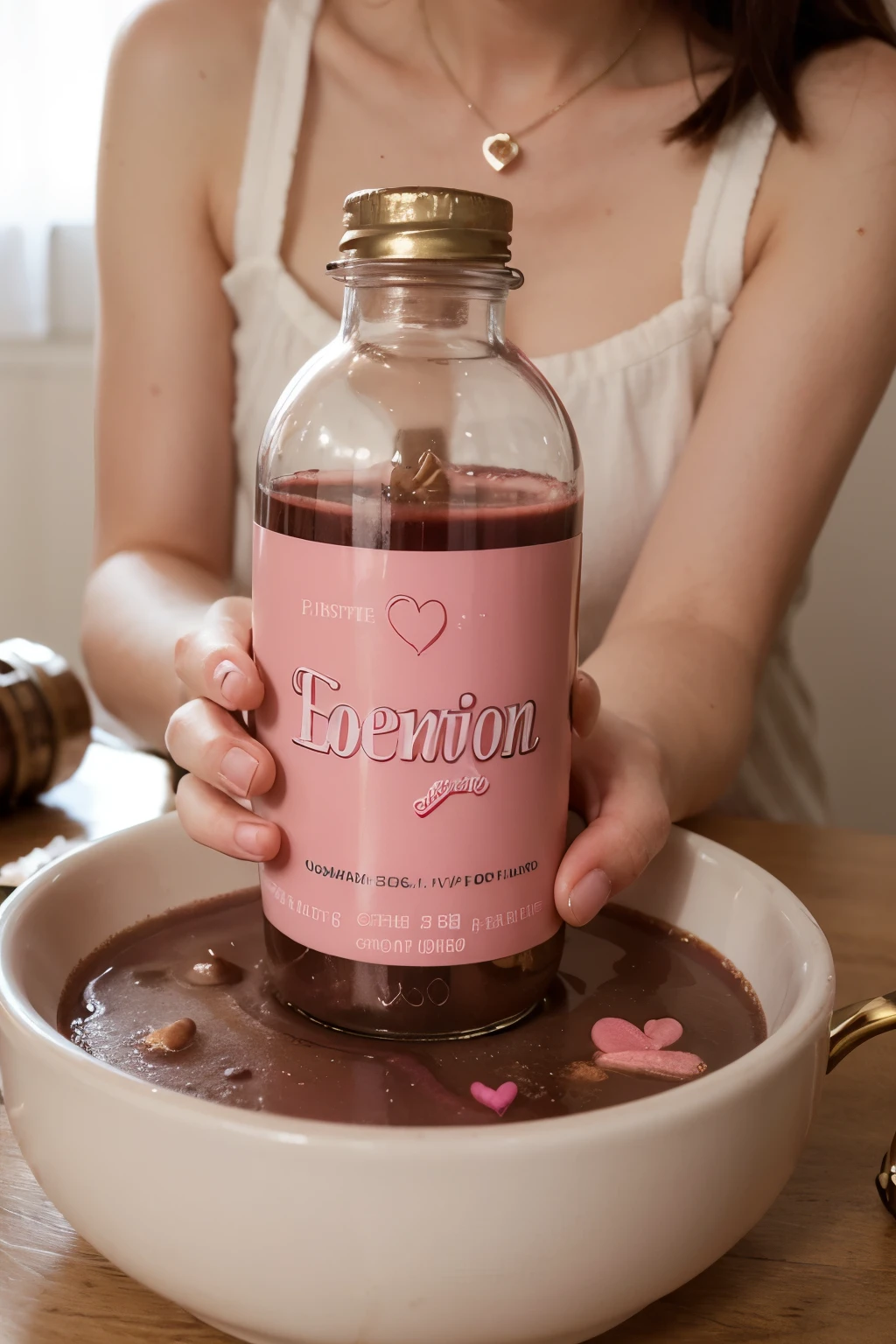 Pink logo with metallic letters written love potion and with a love potion