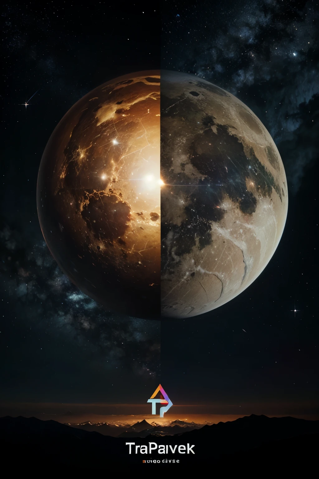 Genera una foto de portada para facebook con la palabra "TrapUniverse", with colors that are in harmony with a background universe. 