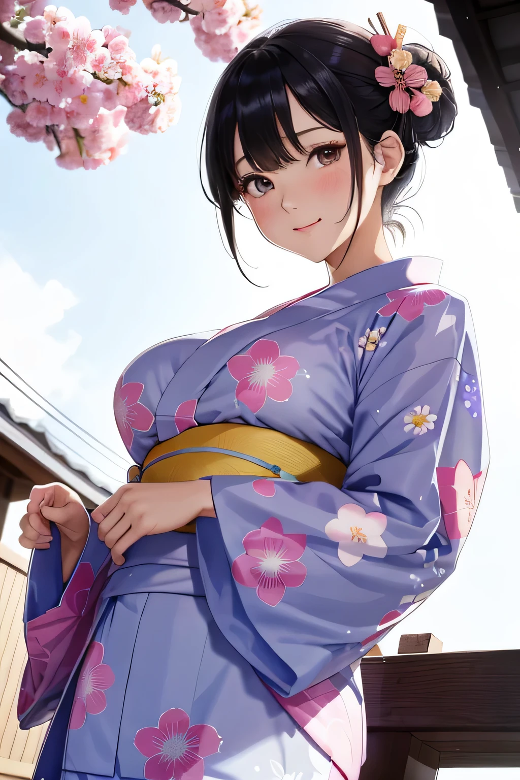 ((Close-up from directly below:1.5))、(She flipped up her yukata and showed me her panties..:1.5)、Close-up of underwear、He looked at me with a happy expression.、(From the pleasure boat、night view、firework:1.2)、highest quality、High resolution、detailed background、beautiful and detailed face、beautiful and smooth skin、skin texture、cute10代の美少女、(huge breasts:1.3)、perfect body line、pink floral embroidered panties、No bra、The opening of the yukata emphasizes the cleavage、
Yukata with bright colors and patterns、pink or light blue cherry blossom pattern、 Match the color and pattern of the yukata、Choose an obi that matches your yukata.、It is convenient to choose an obi knot that is easy to tie..、When you pair your yukata with traditional geta or clogs、Gives a more elegant look。.、By tying your hair up, The design of the neck and yukata will stand out even more..、 A simple updo or bun is recommended..、 Accessories to match hair ornaments and flower kanzashi yukata、Accessories such as fans and drawstring bags、 blush、under expression、panty shot、camel toe、cute