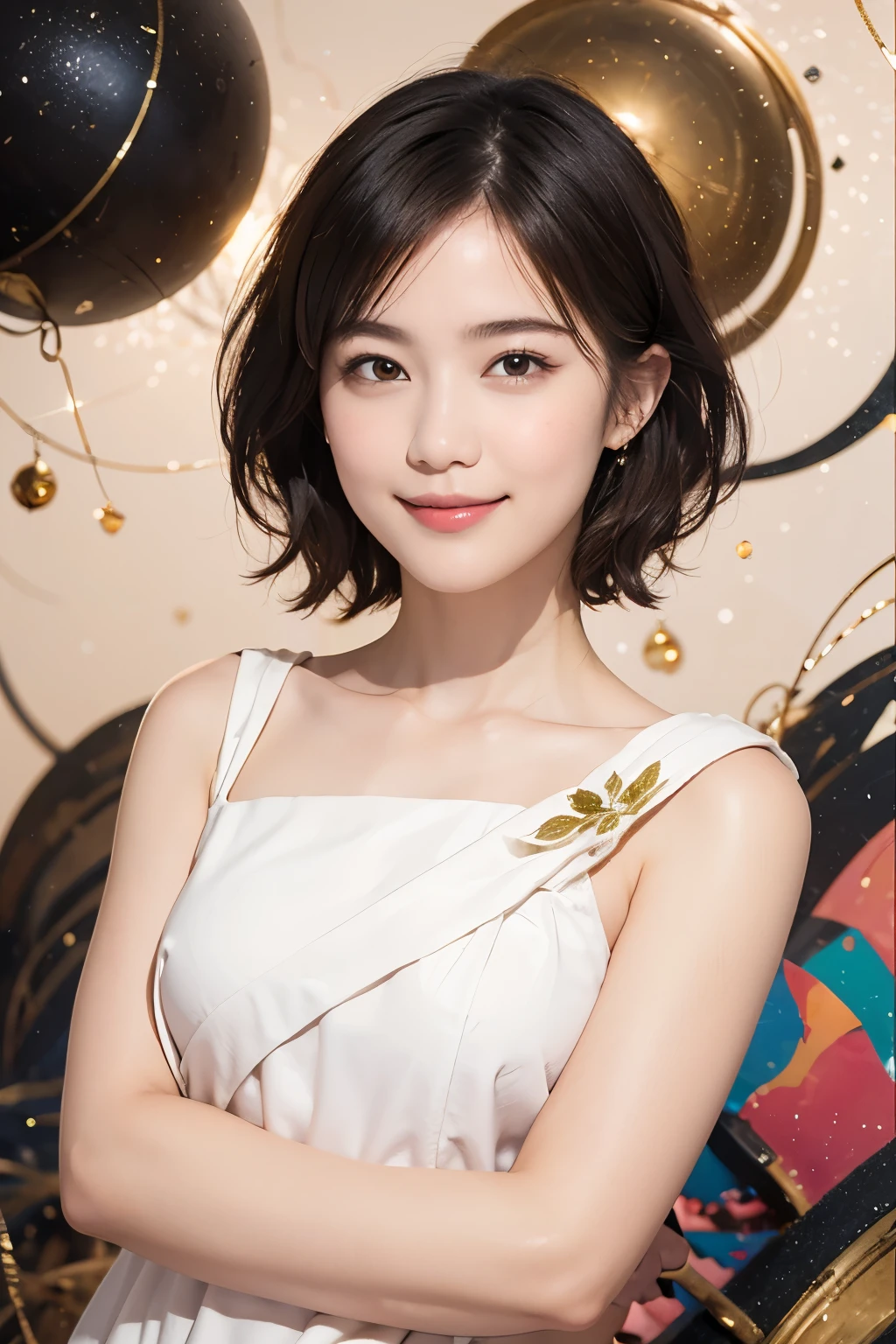 178 Short hair, 20 year old woman, gentle smile, (abstract background:1.46)
