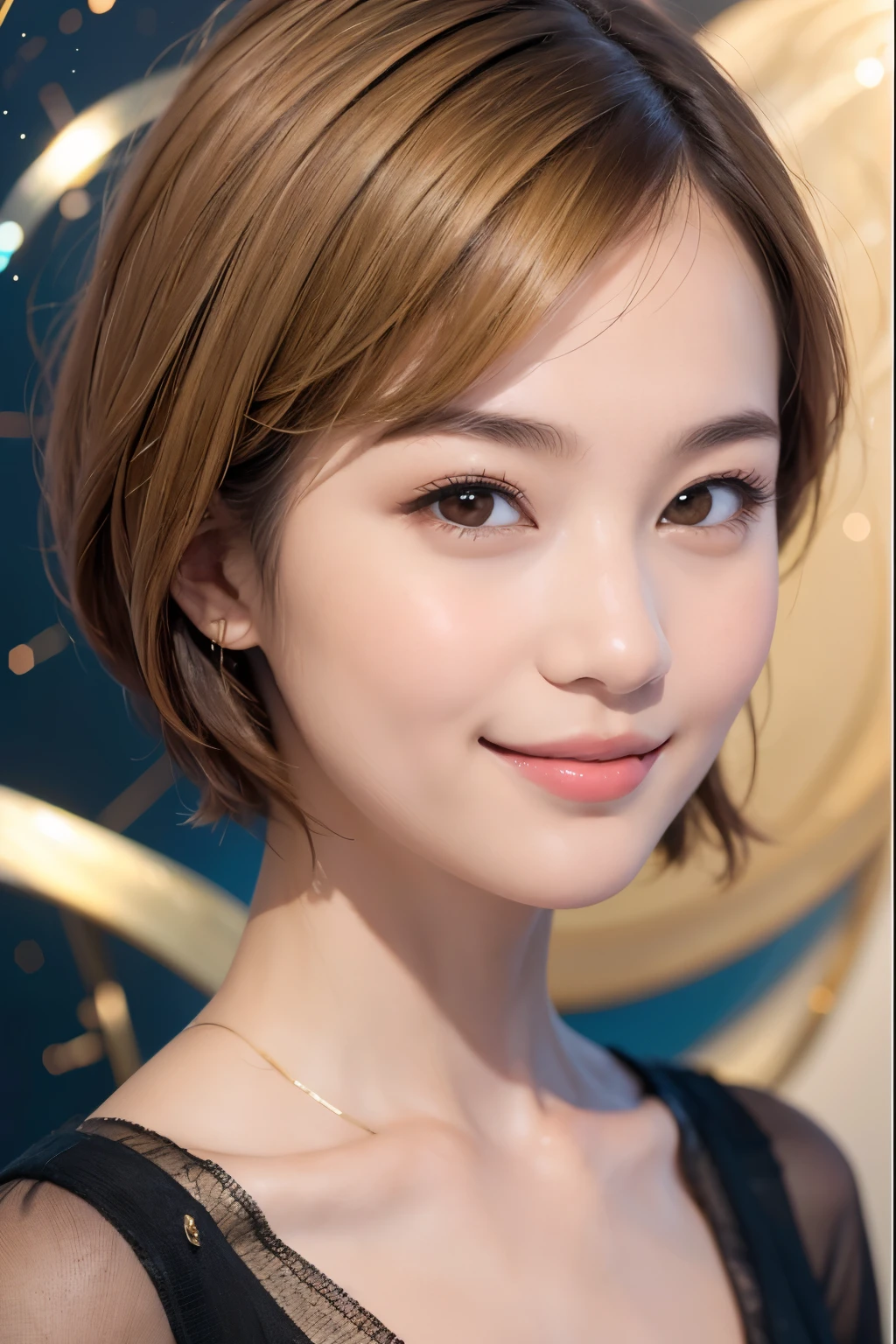 178 Short hair, 20 year old woman, gentle smile, (abstract background:1.46)
