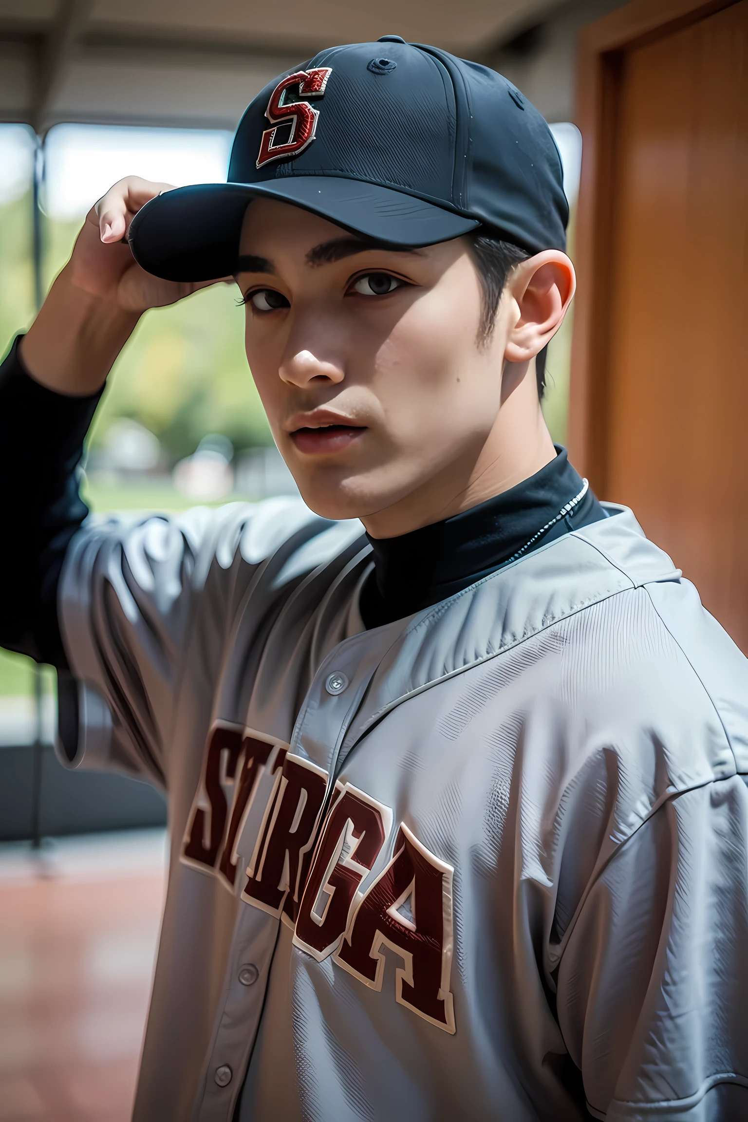 Realistic photography, handsome man ,baseball player