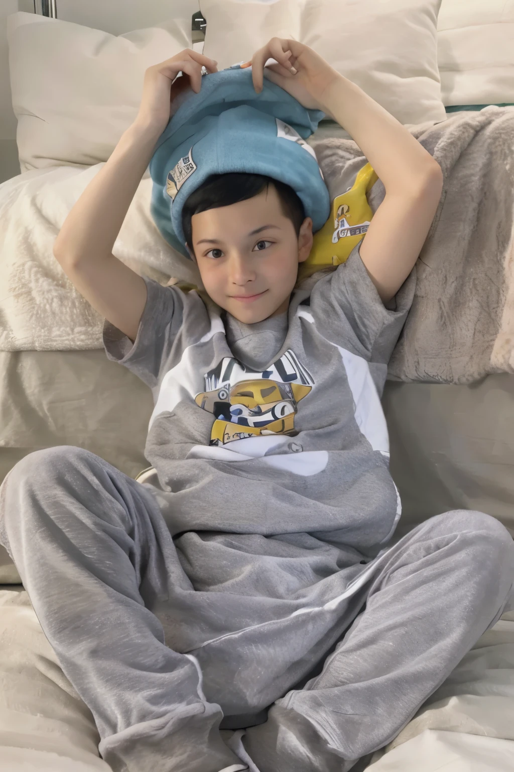 Adolescente pelada, na cama de seu quarto