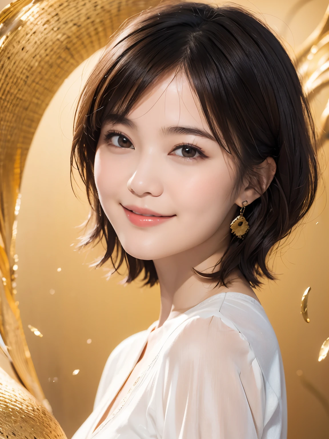 178 Short hair, 20 year old woman, gentle smile, (abstract background:1.46)