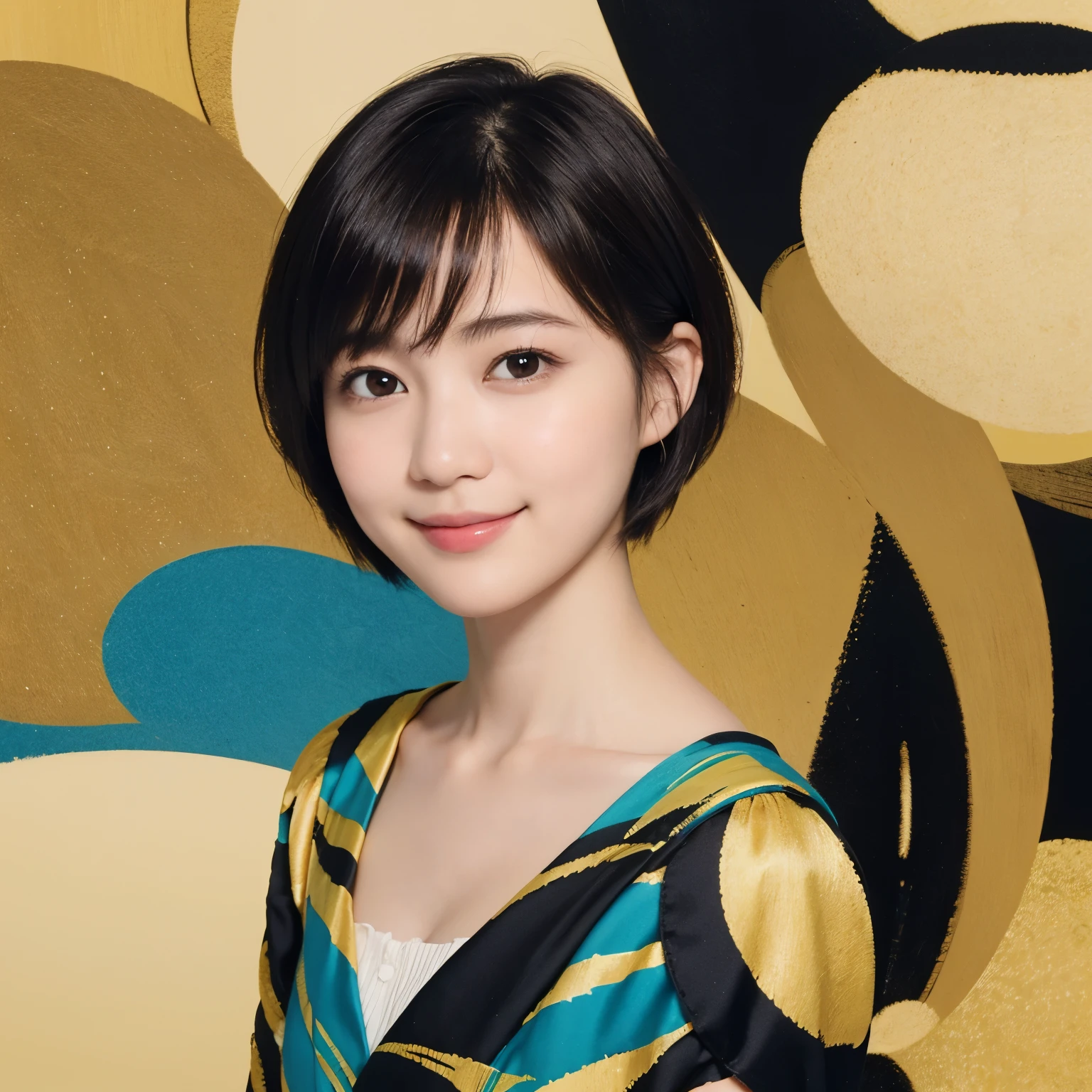 178 Short hair, 20 year old woman, gentle smile, (abstract background:1.46)