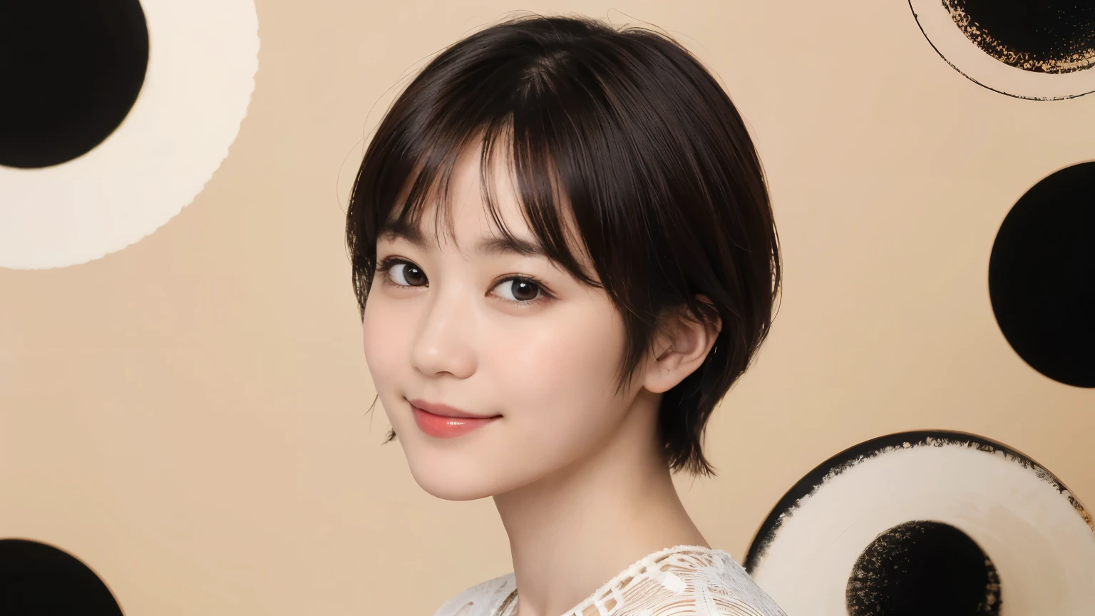 178 Short hair, 20 year old woman, gentle smile, (abstract background:1.46)