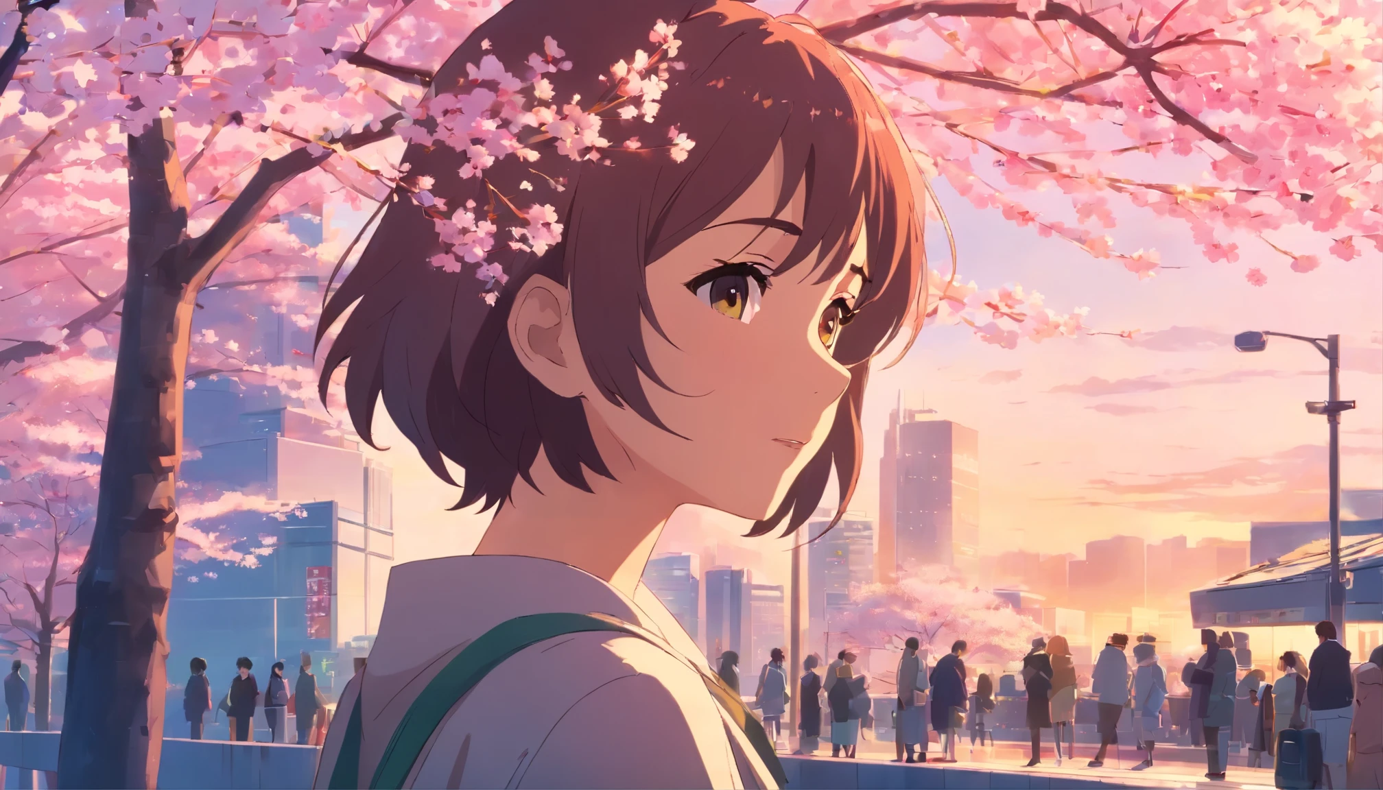 cherry blossoms city Emotional profile of an adult woman