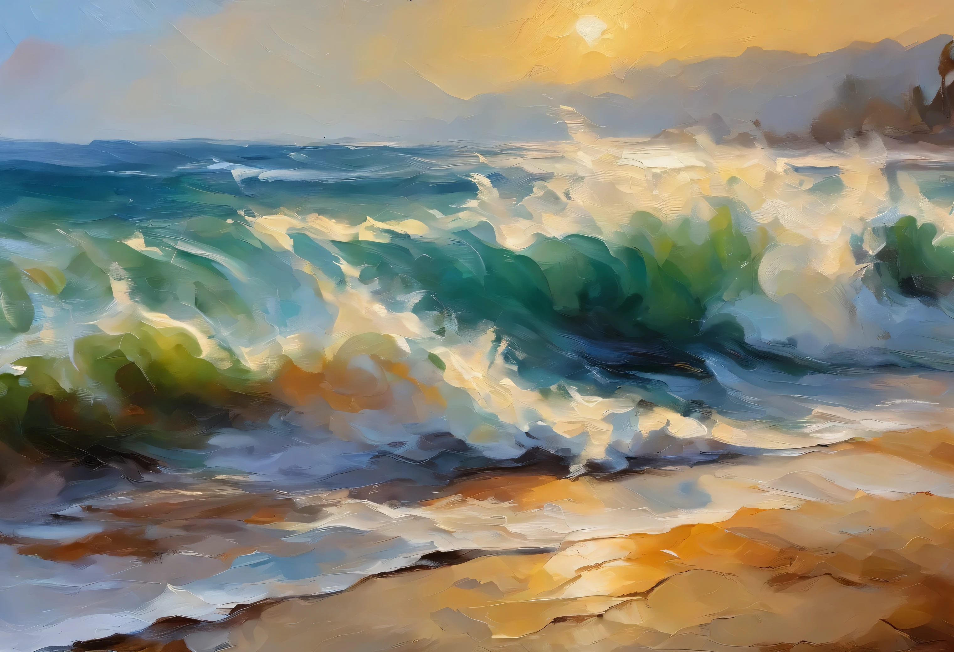 A sea wave meeting a sandy beach, a closeup view from the side