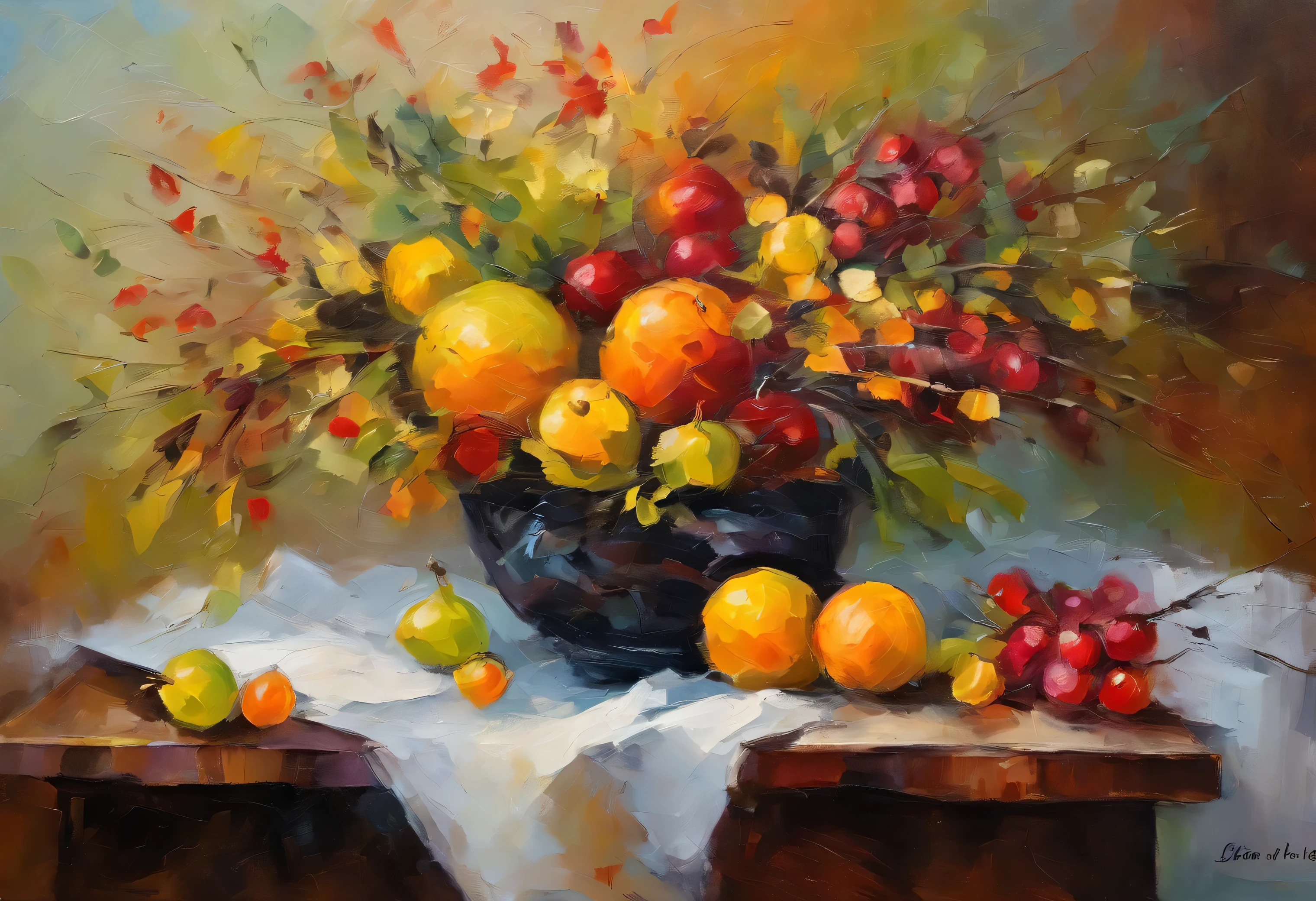 Fruit ikebana on a square table