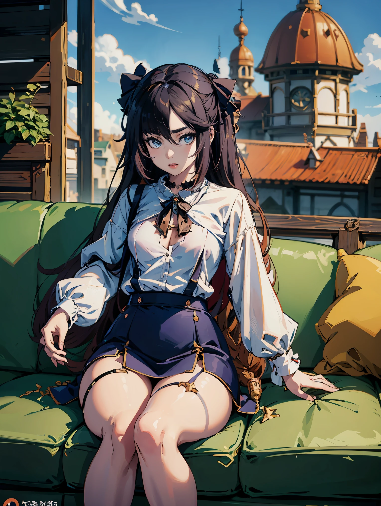 anime women in white shirt sitting on a couch, seductive anime women, attractive anime women, guweiz on pixiv artstation, guweiz on artstation pixiv, guweiz, anime moe artstyle, anime women, artwork in the style of guweiz, extremely detailed artgerm, beautiful anime women, small curvy, stocking suspenders, mona genshin impact, perfect things 