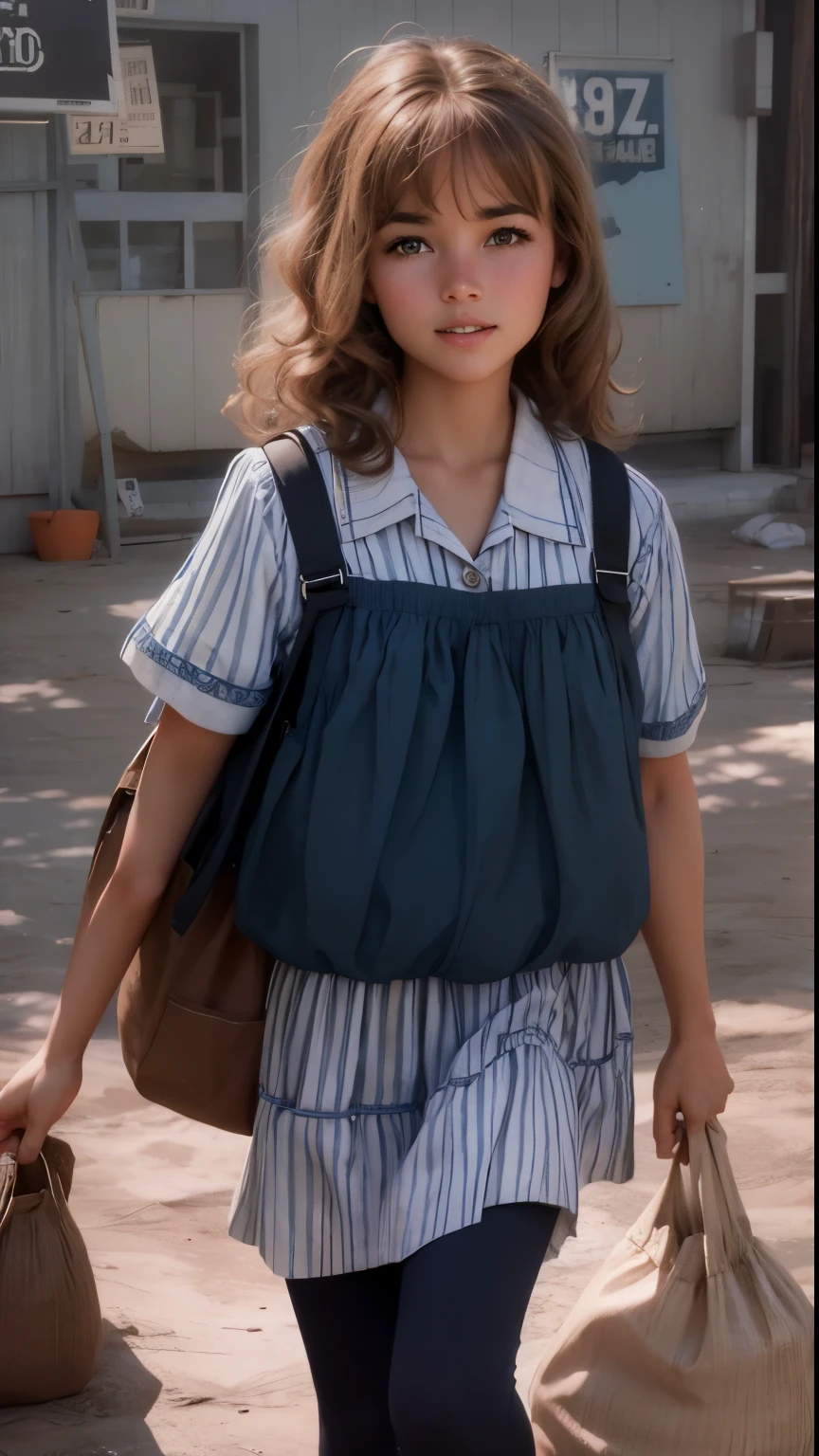 Young female at a 1960's American Sears Company sponsored pic nick, with sack races, 8k resolution