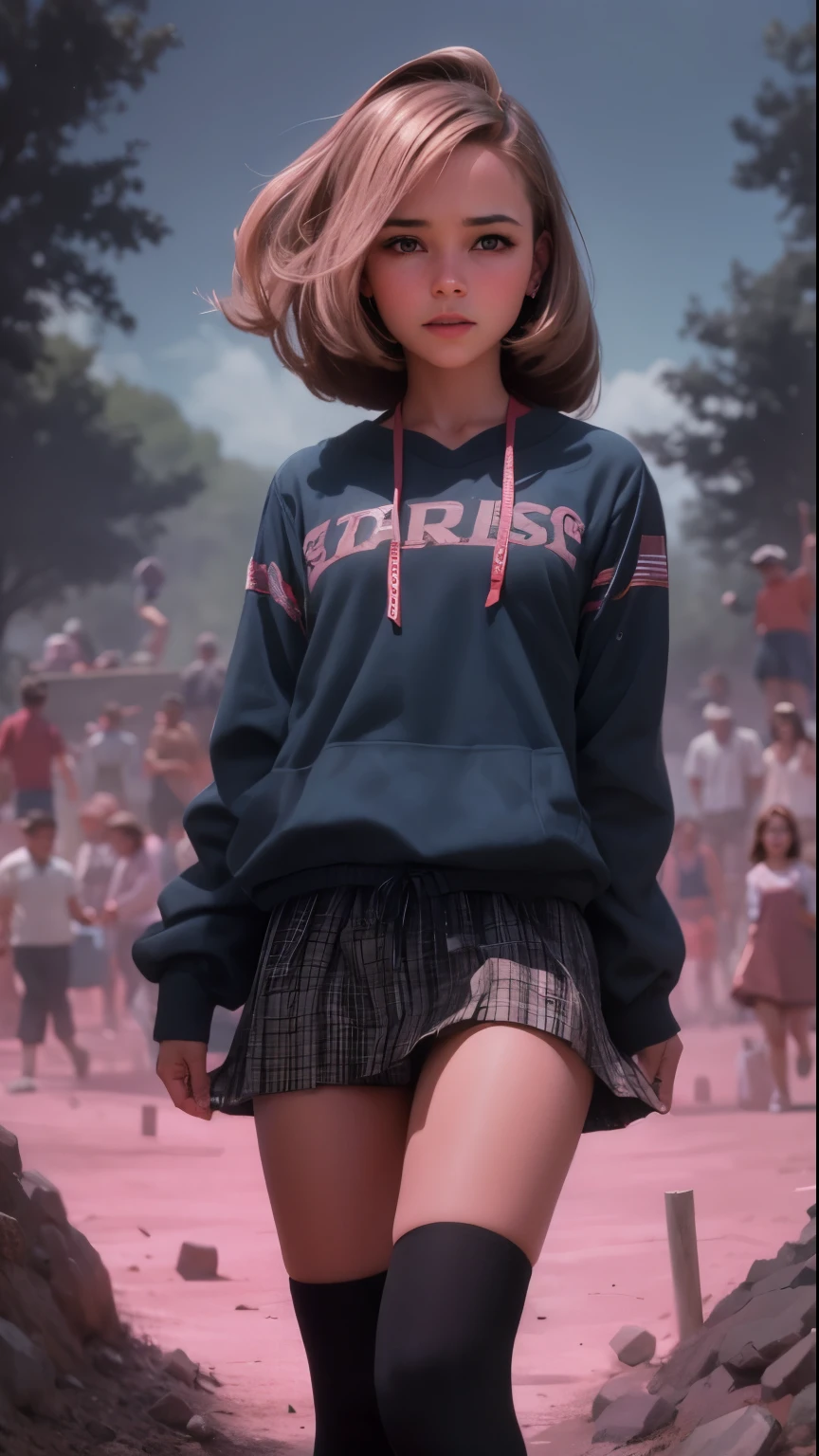 Young female at a 1960's American Sears Company sponsored pic nick, with sack races, 8k resolution