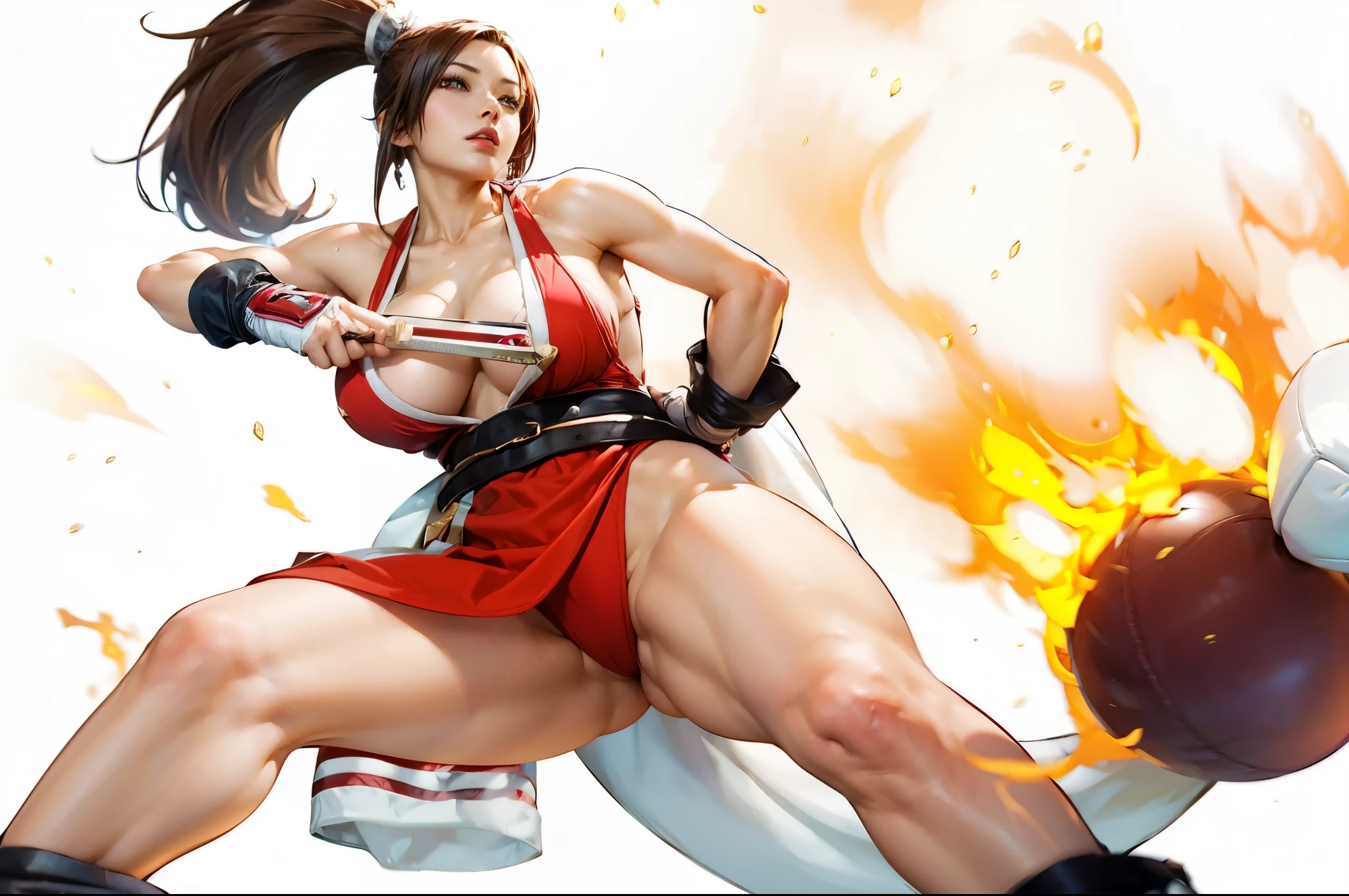 anime girl with a sword and a red dress is kicking a ball, mai shiranui, yoko matsugane as mai shiranui, character from king of fighters, tifa, fighting game character, tifa lockhart, chun li, chun-li, chun - li, chun li at the gym, portrait of tifa lockhart, seductive tifa lockhart portrait