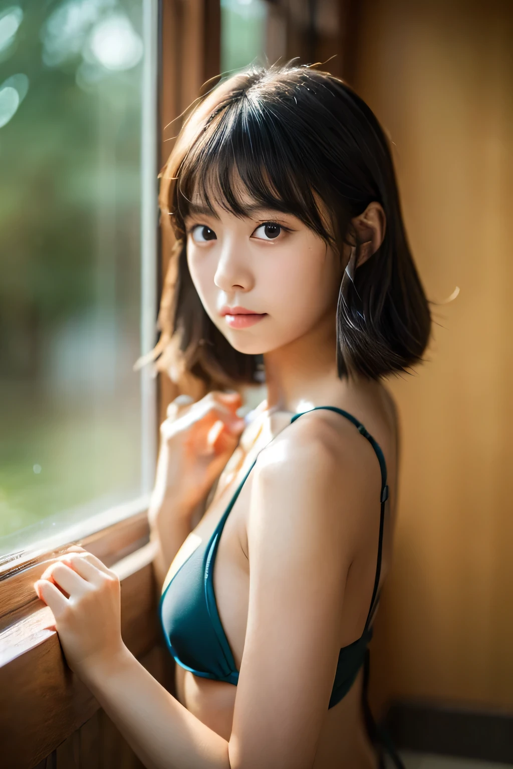 1 girl, woman, micro bikini, photograph, realisticな, highest quality, Are crying, 詳細なface, building seen from the window, detailed background, diffused sunlight, written boundary depth, Bokeh,,masterpiece,High-definition CG Unity 8K wallpaper female primary school student,very delicate and beautiful,超High resolution,(realistic:1.4),golden hour lighting,(Full body Esbian),In the classroom,(platinum short hair:0.8),(cute eyes),look down,twin tail hair, masterpiece, highest quality, RAWphotograph撮影, realistic, face, incredibly irrational solution, High resolution, Super detailed, small details, very detailed, 非常に詳細な目とface, cinematic lighting, Idol style、very cute:1.2、black haired、bangs、