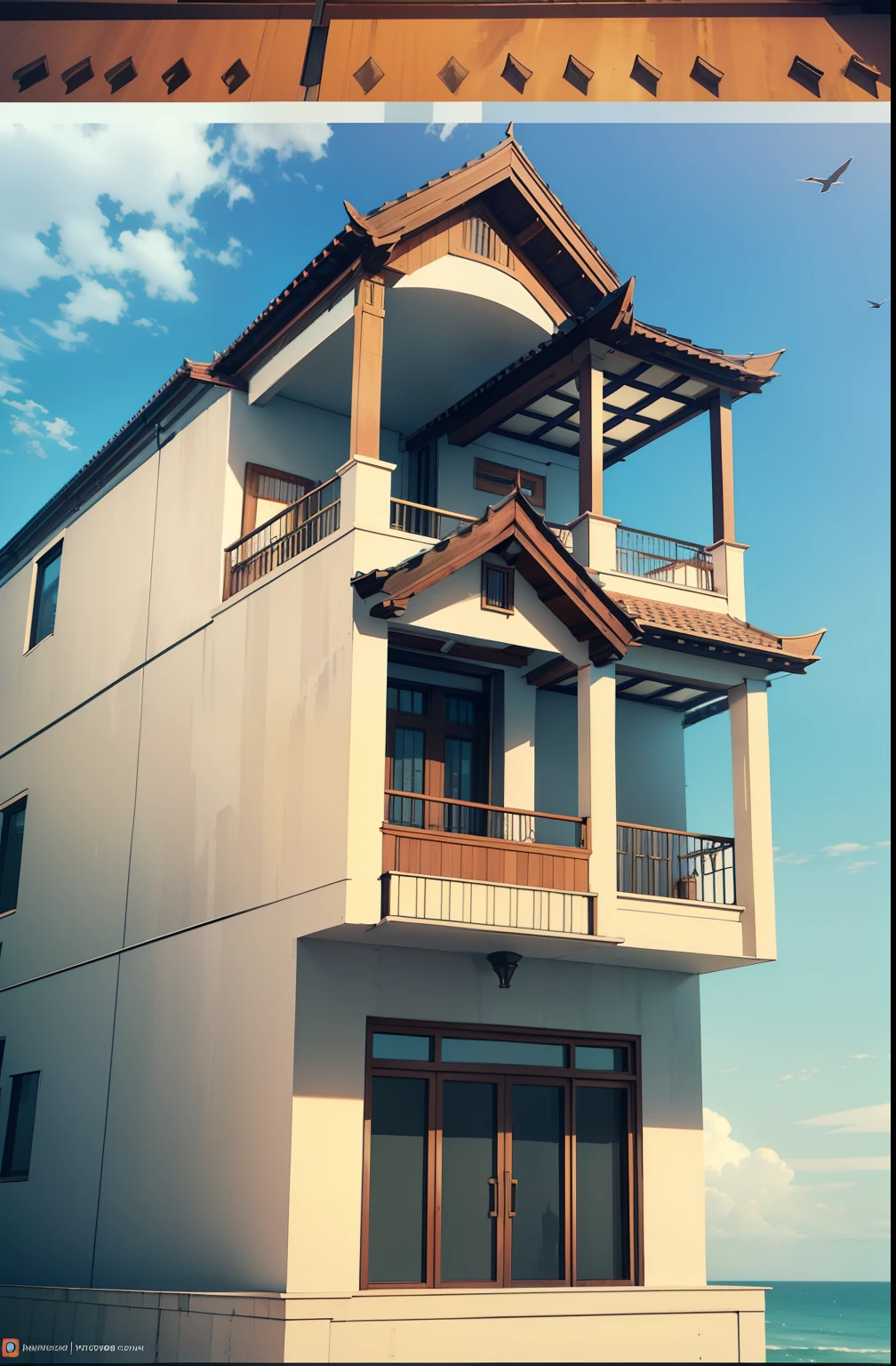a close up of a building with a balcony and a balcony, sketch - up, an extremely detailed building, 3d highly detailed, 3 d highly detailed, overall architectural design, detailed rendering, comprehensive 2 d render, orthographic 3d rendering, frontview, with 3d render, with 3 d render, 3 - d highly detailed, 3/4 view realistic