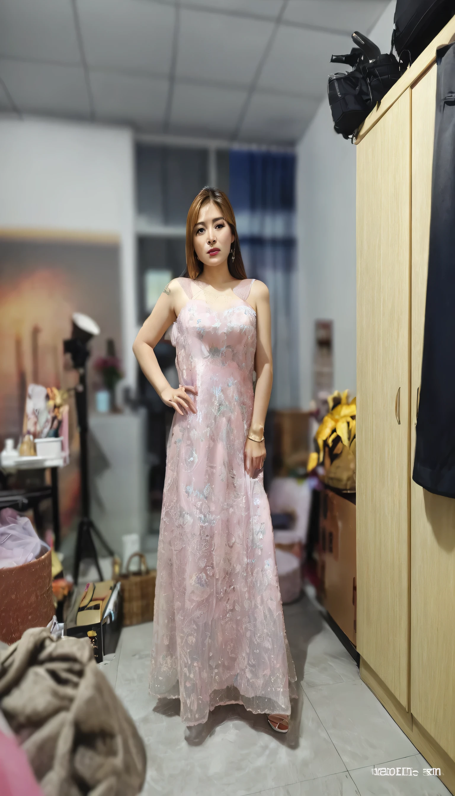 Arafad woman in pink skirt standing in room, Wearing a pink floral skirt, wearing a robe, skirt, Wearing pink ball gown, wearing a beautiful skirt, Posture 1 / 1 6, long skirt, wearing evening gown, 穿著歐根紗skirt, 20 year old woman, long skirt female, Wearing a pink floral shawl, gorgeous lady