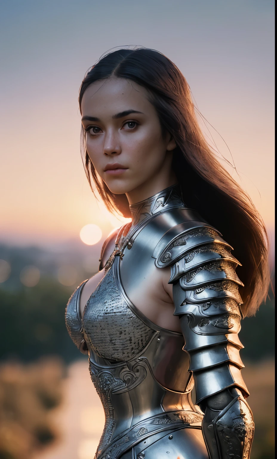 (masterpiece), (extremely intricate:1.3), (realistic), portrait of a girl, the most beautiful in the world, (medieval armor), metal reflections, upper body, outdoors, intense sunlight, far away castle, professional photograph of a stunning woman detailed, sharp focus, dramatic, award winning, cinematic lighting, octane render  unreal engine,  volumetrics dtx, (film grain, blurry background, blurry foreground, bokeh, depth of field, sunset, motion blur:1.3), chainmail