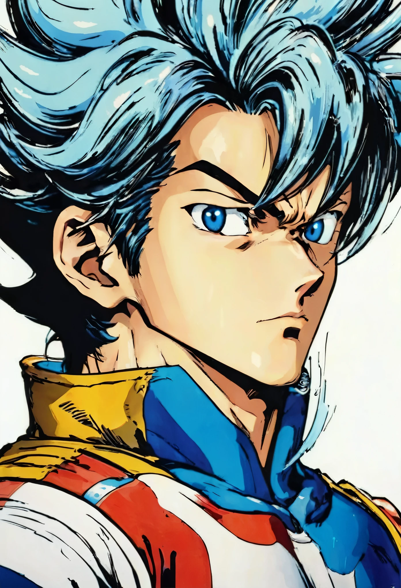 Quiero que hagas un hombre al estilo de Akira Toriyama su pelo es rubio sus ojos azules y usa una armadura sencilla dorada