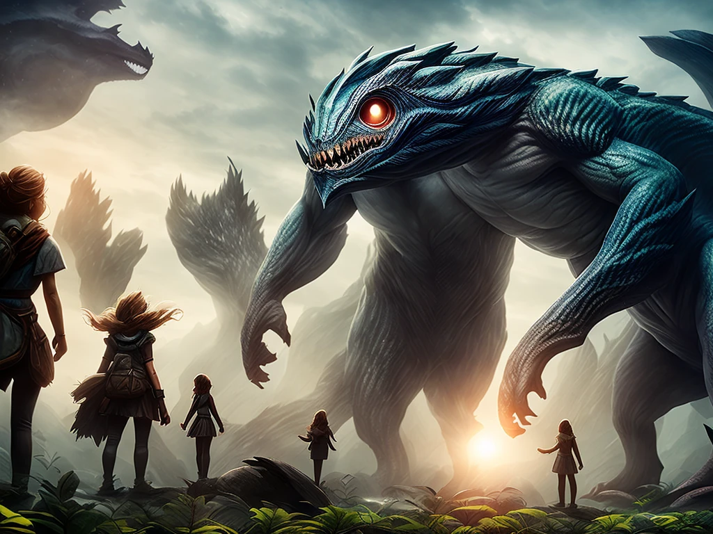 Giant Creature playing with a girl