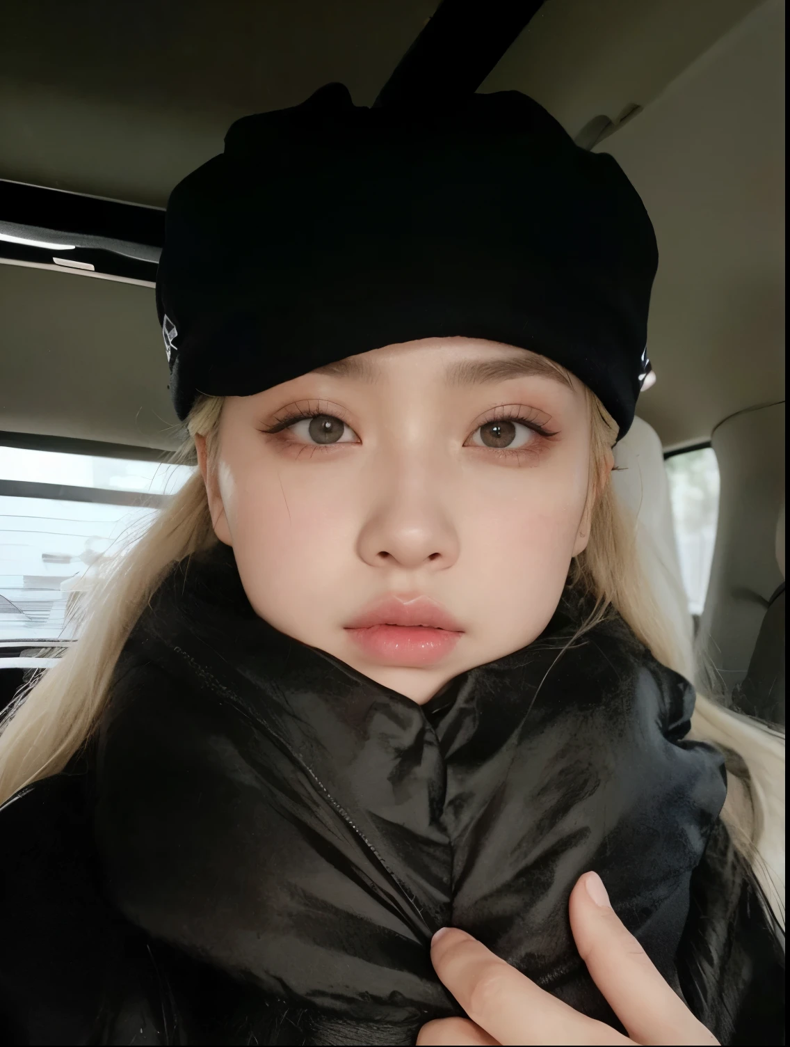 un primer plano de una persona que llevaba un sombrero negro y una chaqueta negra, portrait of jossi de blackpink, jossi de blackpink, parque roseanne de blackpink, Jimin\los labios carnosos, cl, Jimin\his right eyelid is swollen, ava max, Jennie rosa negra, taken in the early 2020s, foto de perfil, heonhwa choe