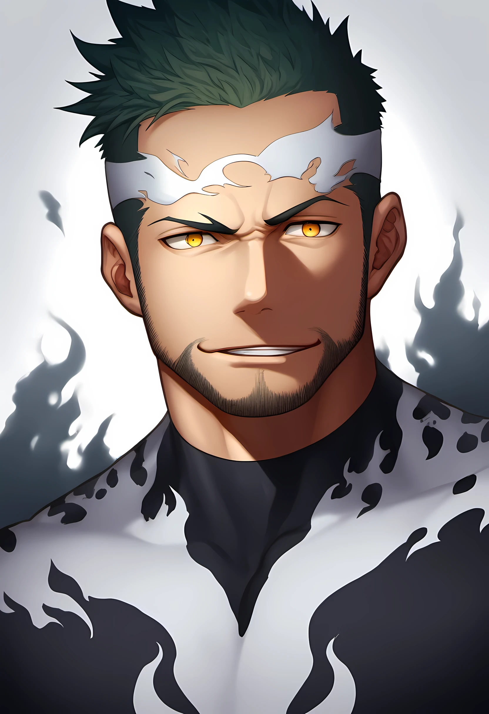 anime characters:Priapus in Venom Tights, black sports headband, 1个年轻的muscular man, male focus, buzz clip, White Venom Skinny Suit, venom logo, muscular man, extra large breasts, only, Upper body, alone, short yellow hair, stubble, yellow eyes, blink, White background, simple background, amazing quality, best aesthetics, Ridiculous, bright pupils, short hair, naughty face, torogao, open lips, best quality